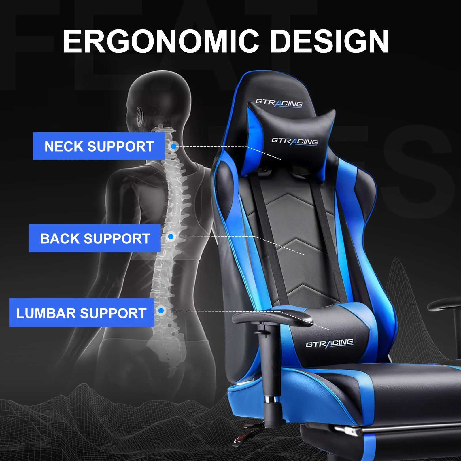 GTRACING Gaming Chair, Ergonomic Office Desk Chair with Lumbar Support, PU Leather, Footrest & Adjustable Headrest, Red