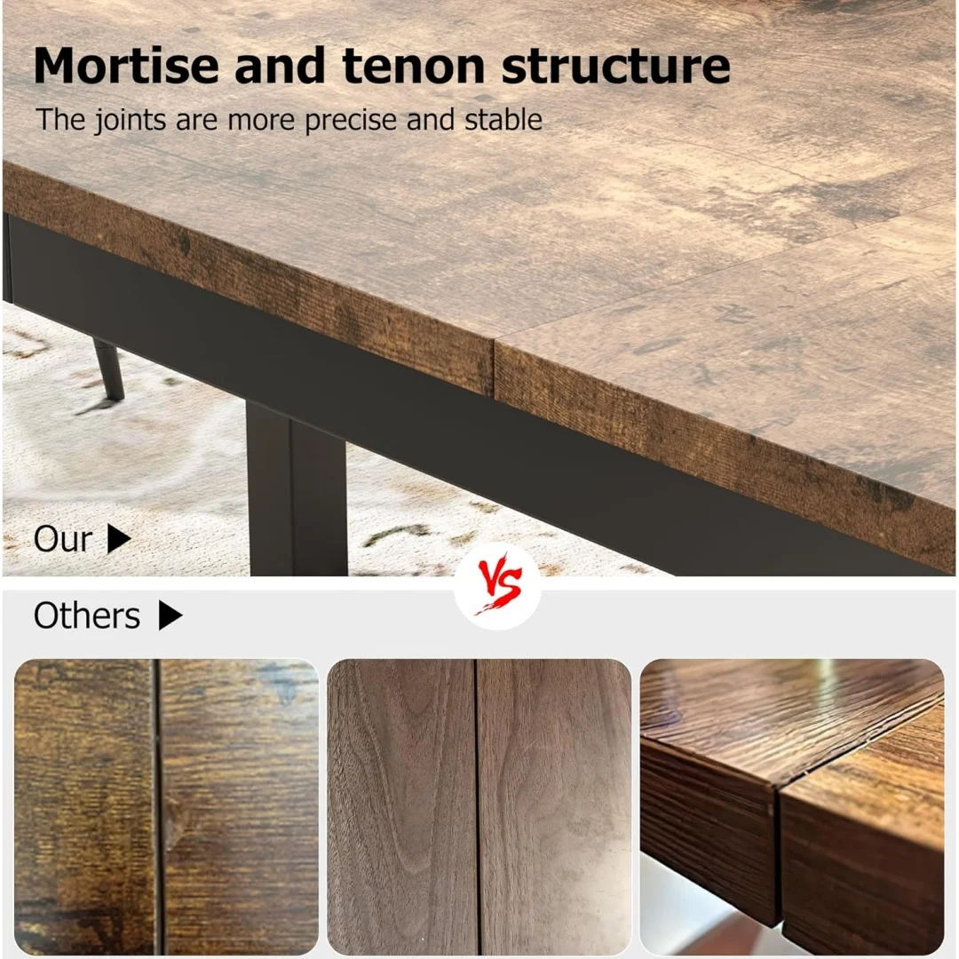 71 Inch Industrial Dining Table, Large Rectangle Kitchen Table with Metal Legs, Round Corners, Wooden Conference Tables Writing Desk for Dining Room, Living Room