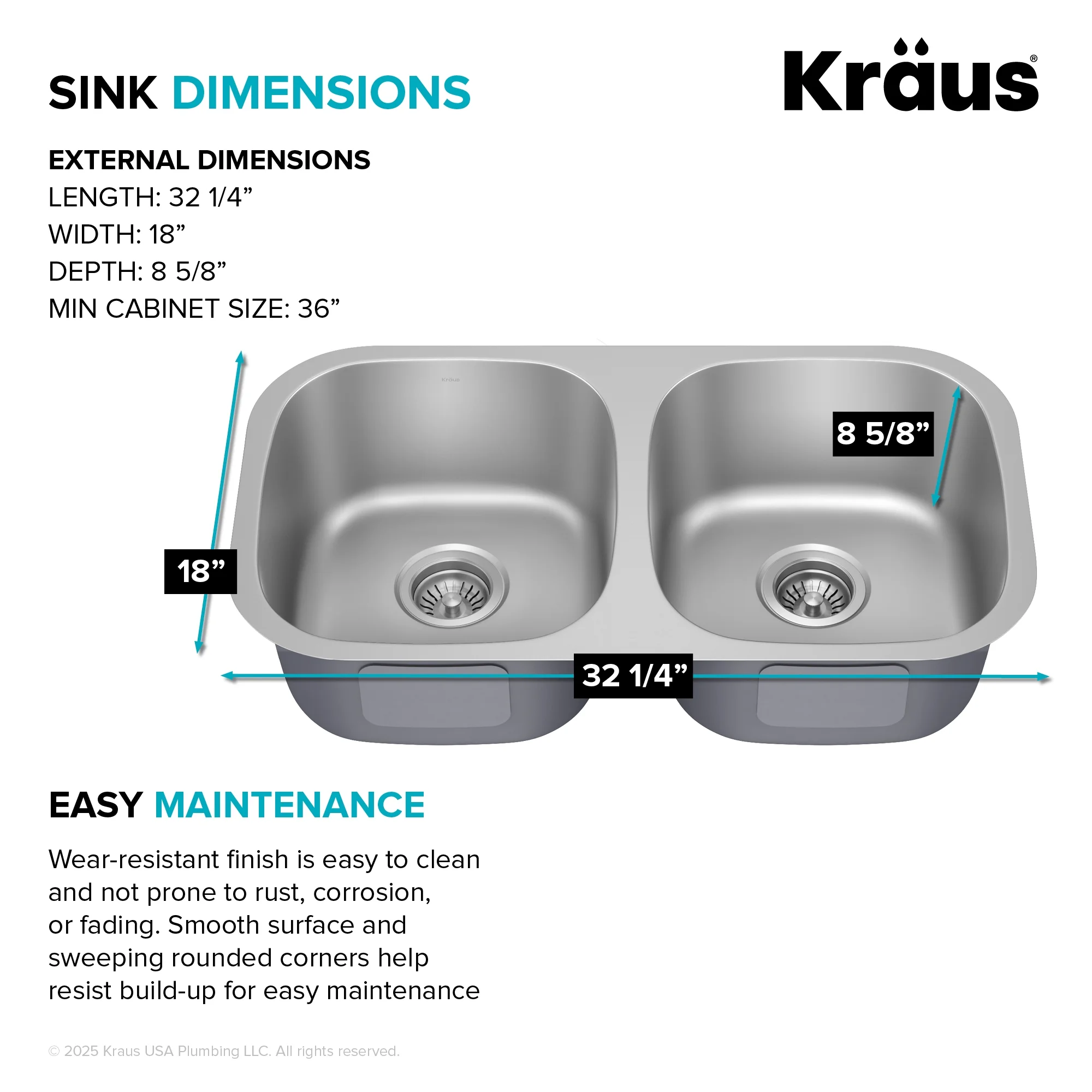 KRAUS Premier 32�� Undermount 50/50 Double Bowl 18-Gauge Stainless Steel Kitchen Sink