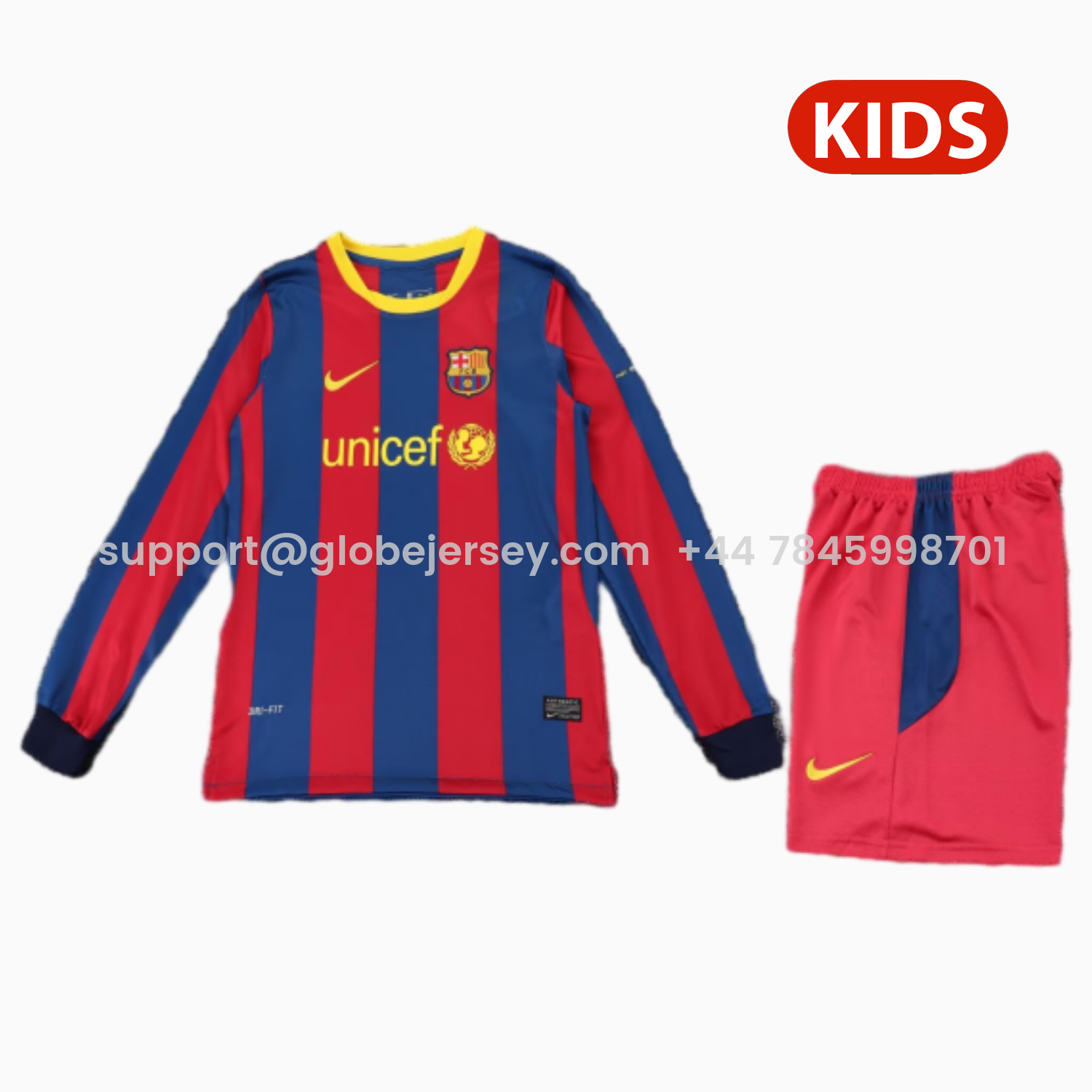 Retro Barcelona 2010-11 Home Long Sleeves Kids Kit