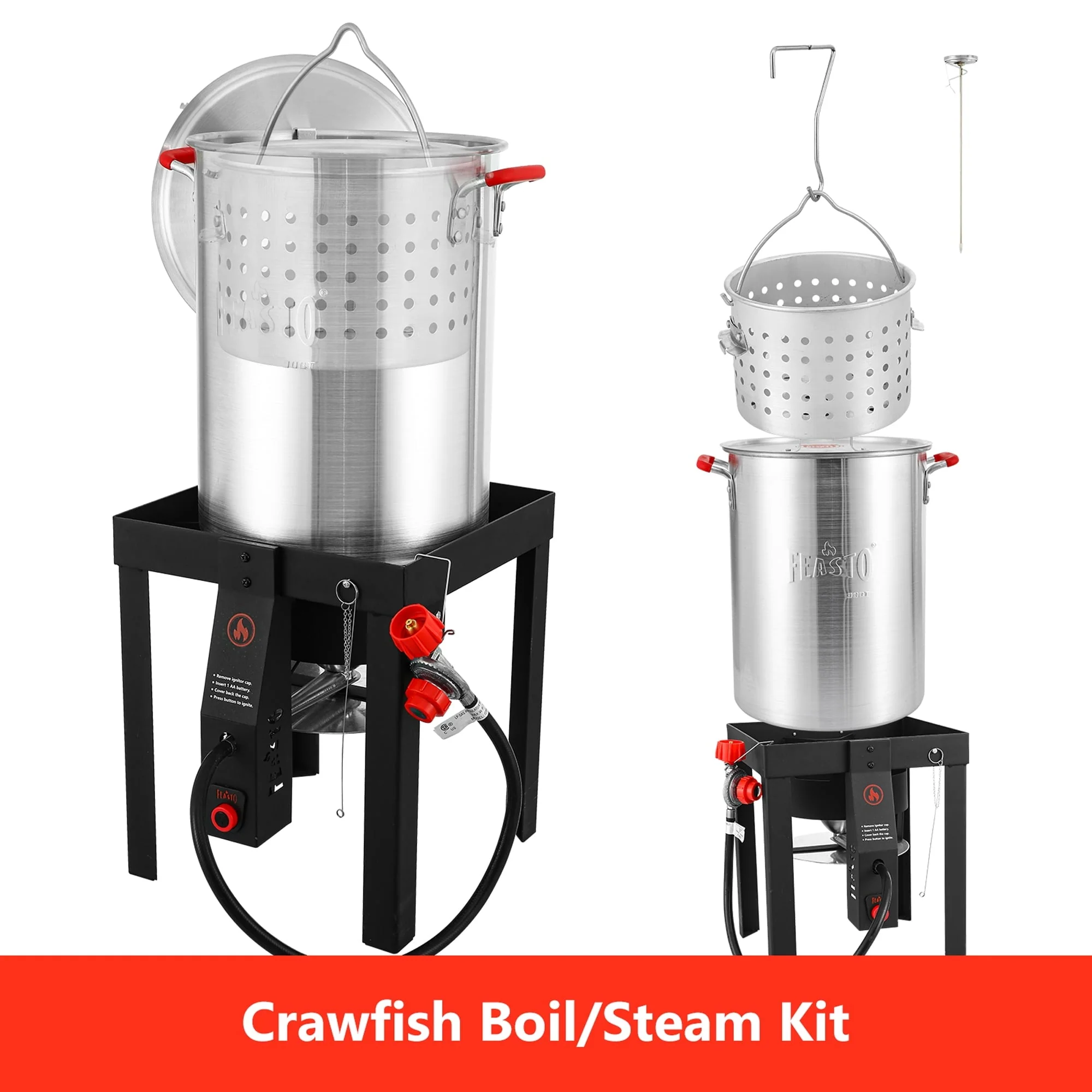 FEASTO Turkey Fryer and Fish Boiler Set with 30 Qt and 10 Qt Aluminum Pots Set, Auto Ignition,55000BTU Propane Burner for Outdoor Cooking