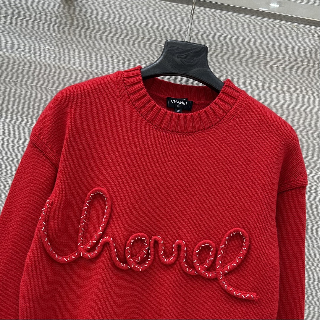 3D letter beaded embroidered knit top