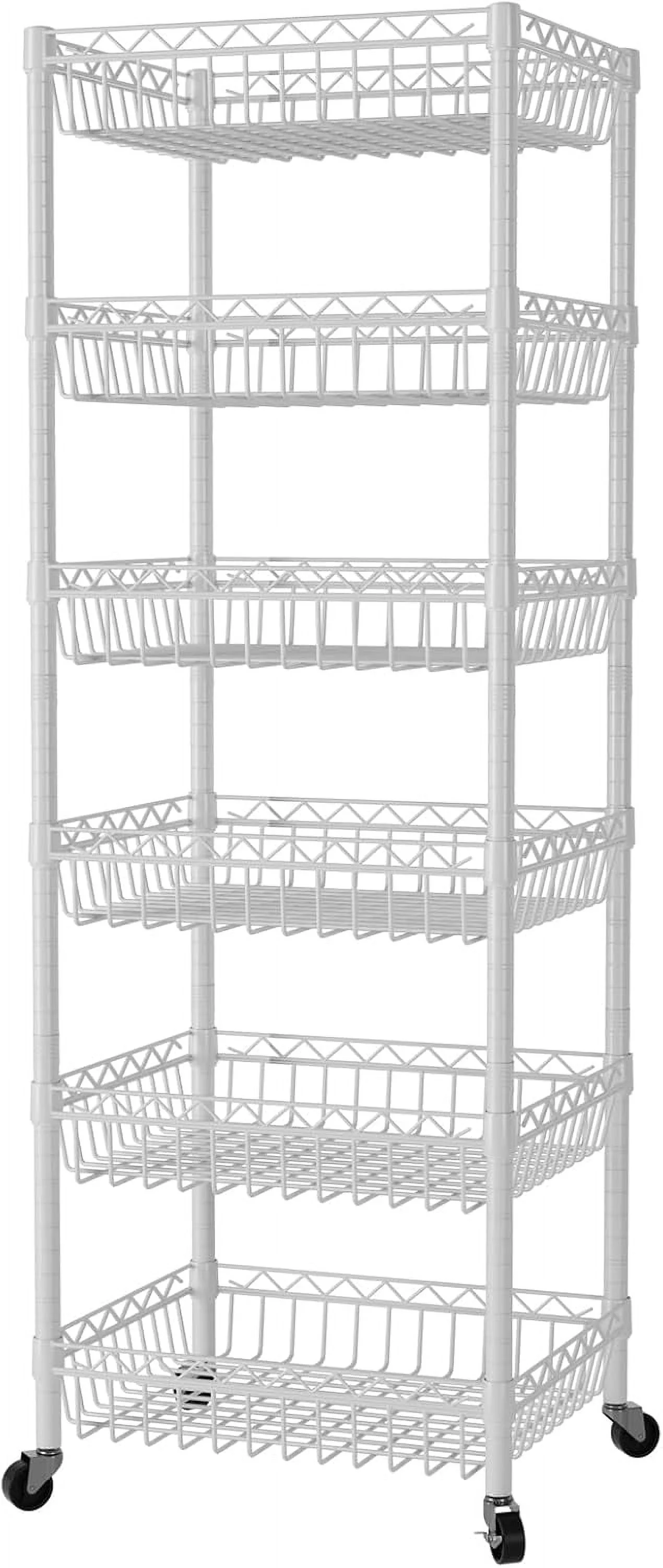 6 Tier Wire Shelving Unit with Wheels Baskets Storage Rack Corner Shelves Adjustable Shelf Closet Bathroom Organizers Metal Pantry Kitchen Garage Laundry Room 13.5