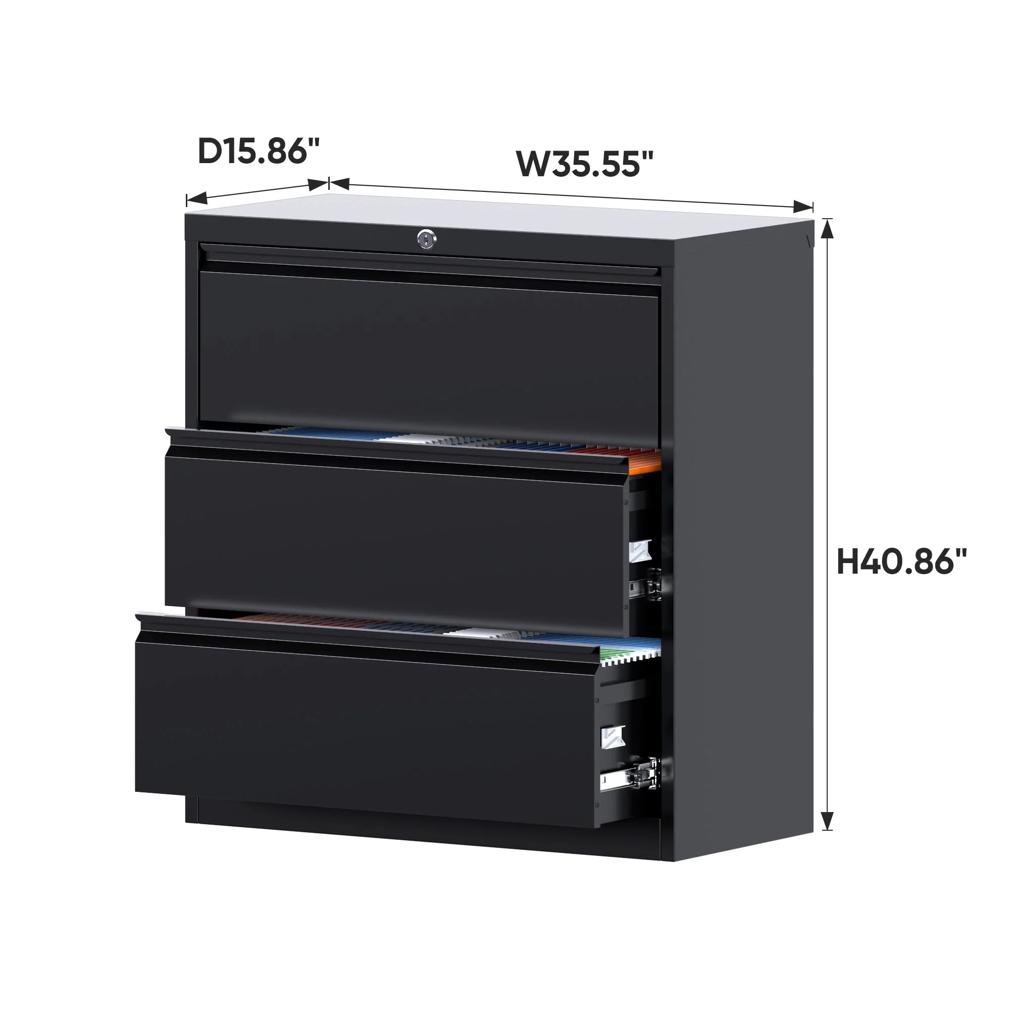 AOBABO 3 Drawer Metal Lateral File Storage Cabinet,Letter/Legal/A4 Size Locking Steel Filing Storage Cabinet for Office,Black,Assembly Required