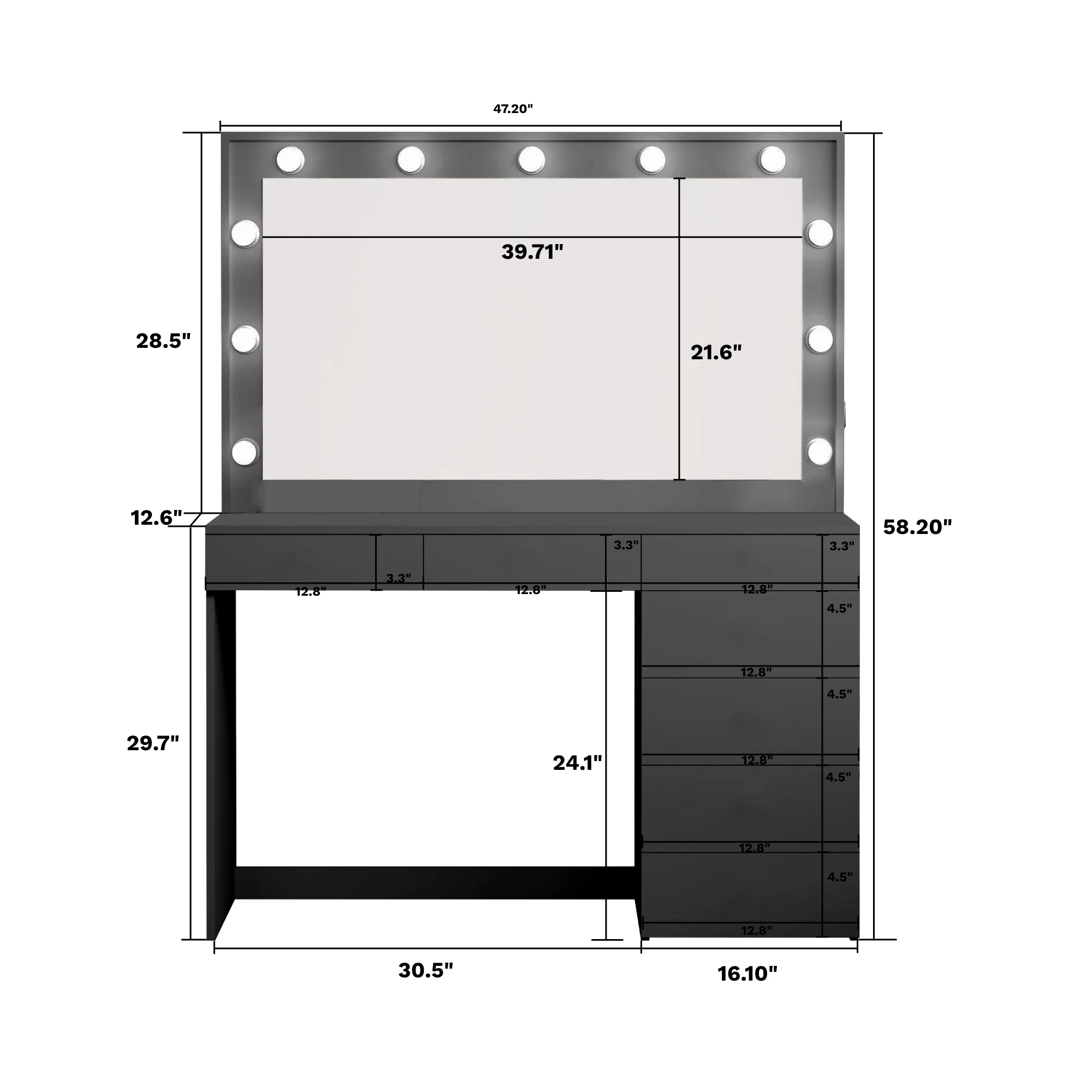 Ember Interiors Peggy Vanity Desk with Lighted Mirror and USB Ports