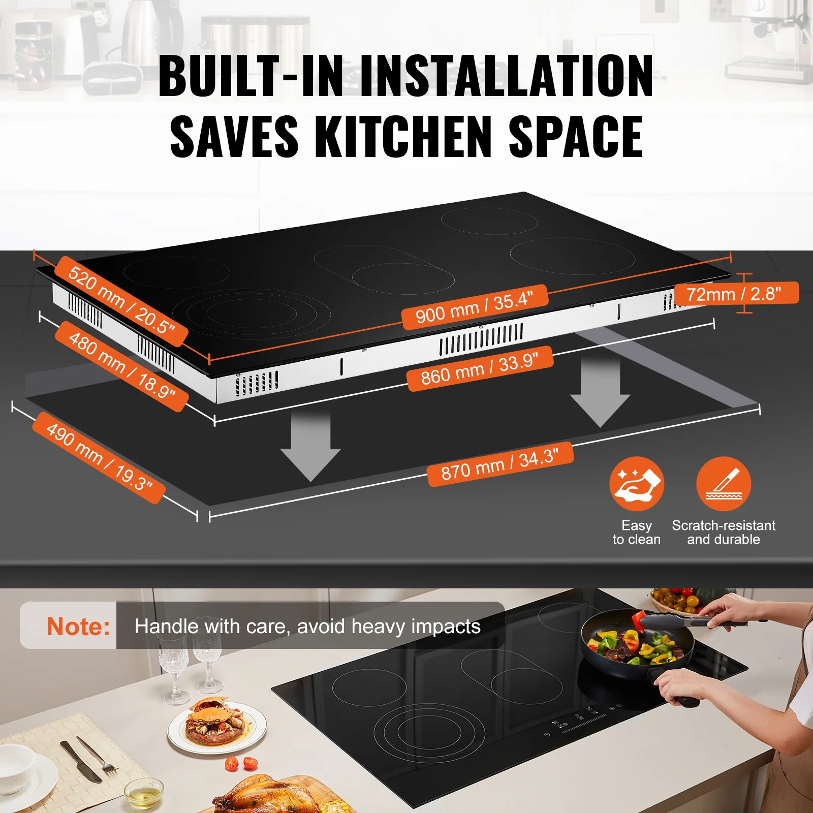 KFFKFF 5 Burner Electric Ceramic Cooktop, Built-in Countertop Burners, 36