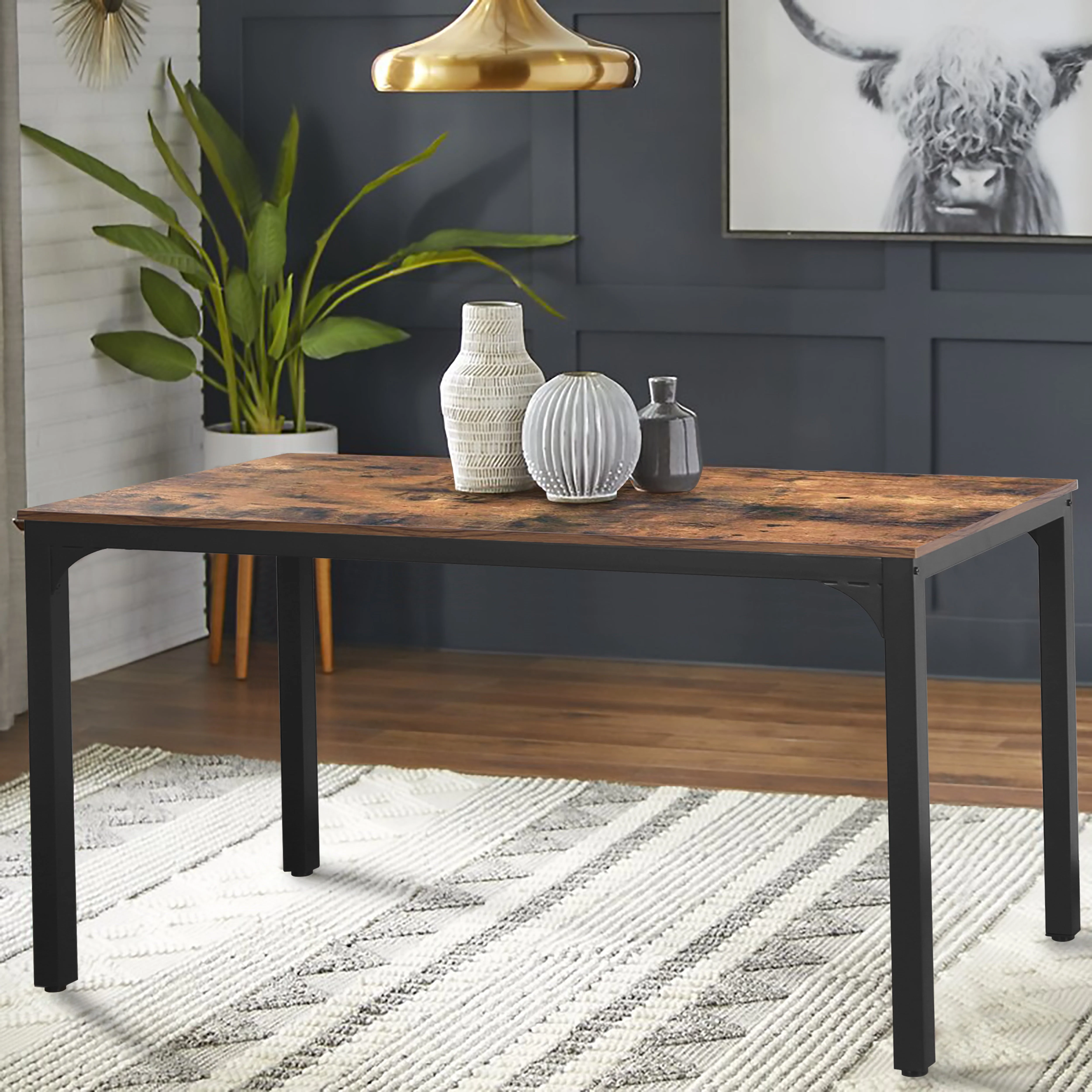 VEIKOUS 47'' Industrial Dining Table Desk w/Adjustable Footpad&Metal Frame for Kitchen,Dining Room