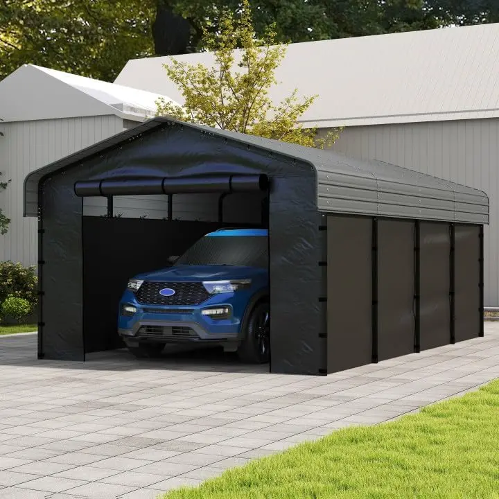 10 ft x 15 ft Reinforced Metal Carport – Weather-Resistant Outdoor Garage or Shade Structure