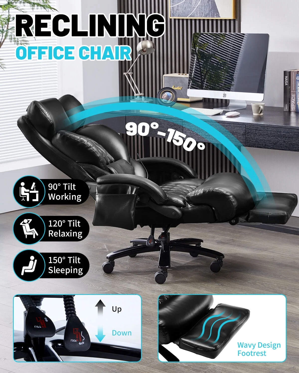 800LBS Relax Office Chair with Foot Support & 8-Zone Soothing Warmth for Larger Users, Big and Tall Ergonomic Executive Tilt Desk Chairs for Home Office Managerial Use