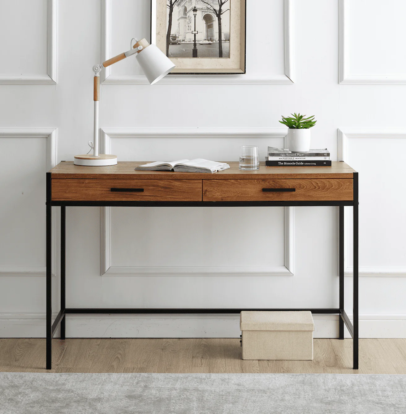 Caffoz Home Office 2-drawer Writing Desk Oak Brown
