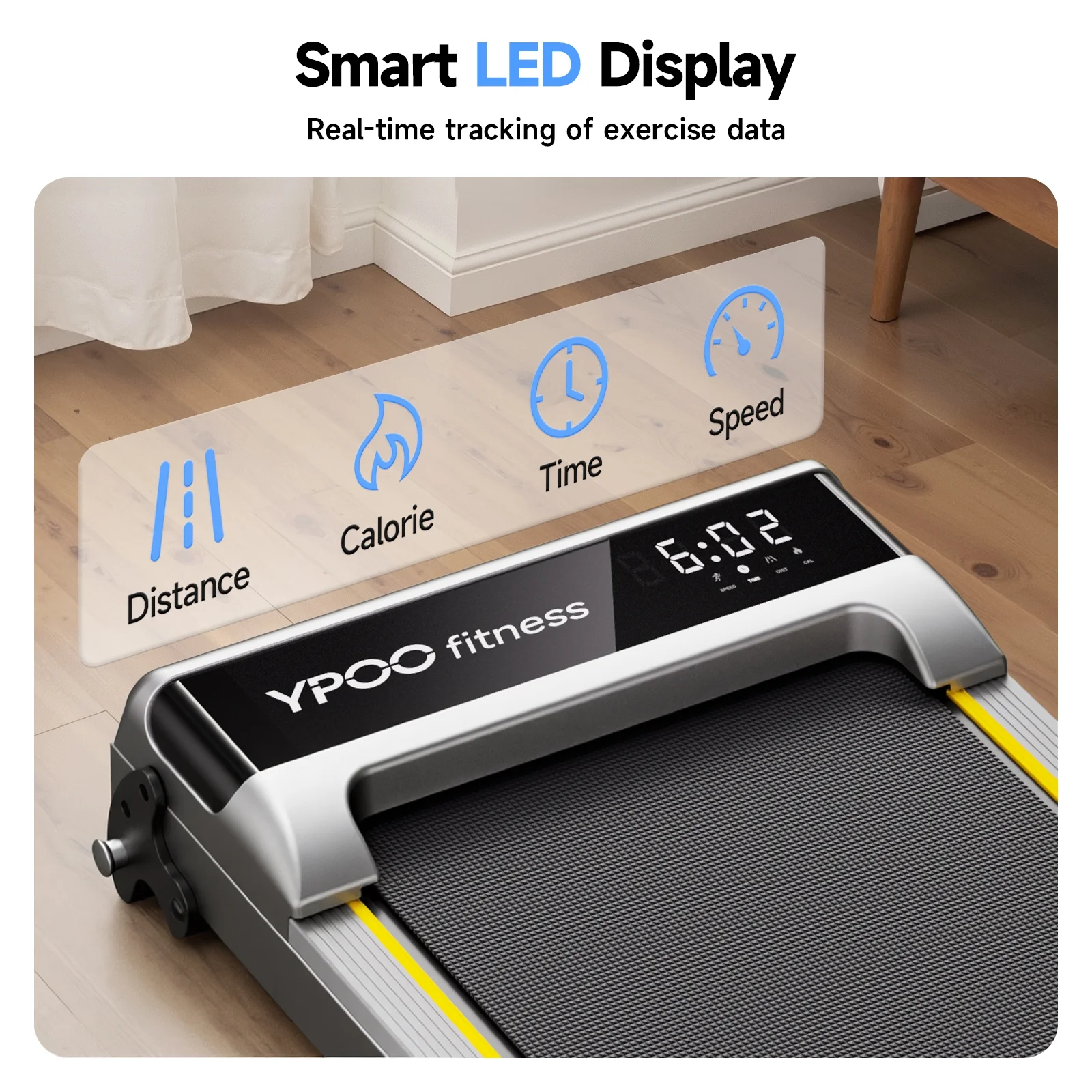 YPOO Walking Pad with Incline, Under Desk Treadmill for Home, 300 lb Capacity, App & Remote Control, 2.5HP Running Machine, No Installation, Silver