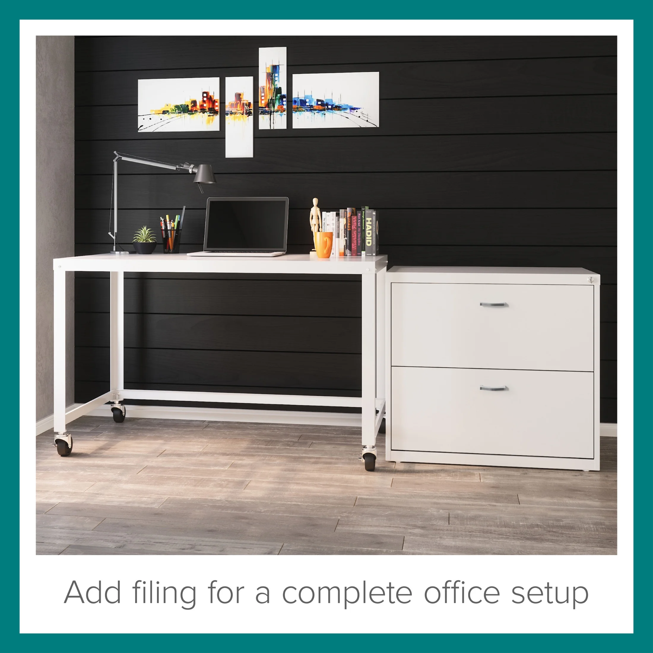 Space Solutions Ready-to-Assemble 48-inch Wide Mobile Metal Desk for Home Office, Navy