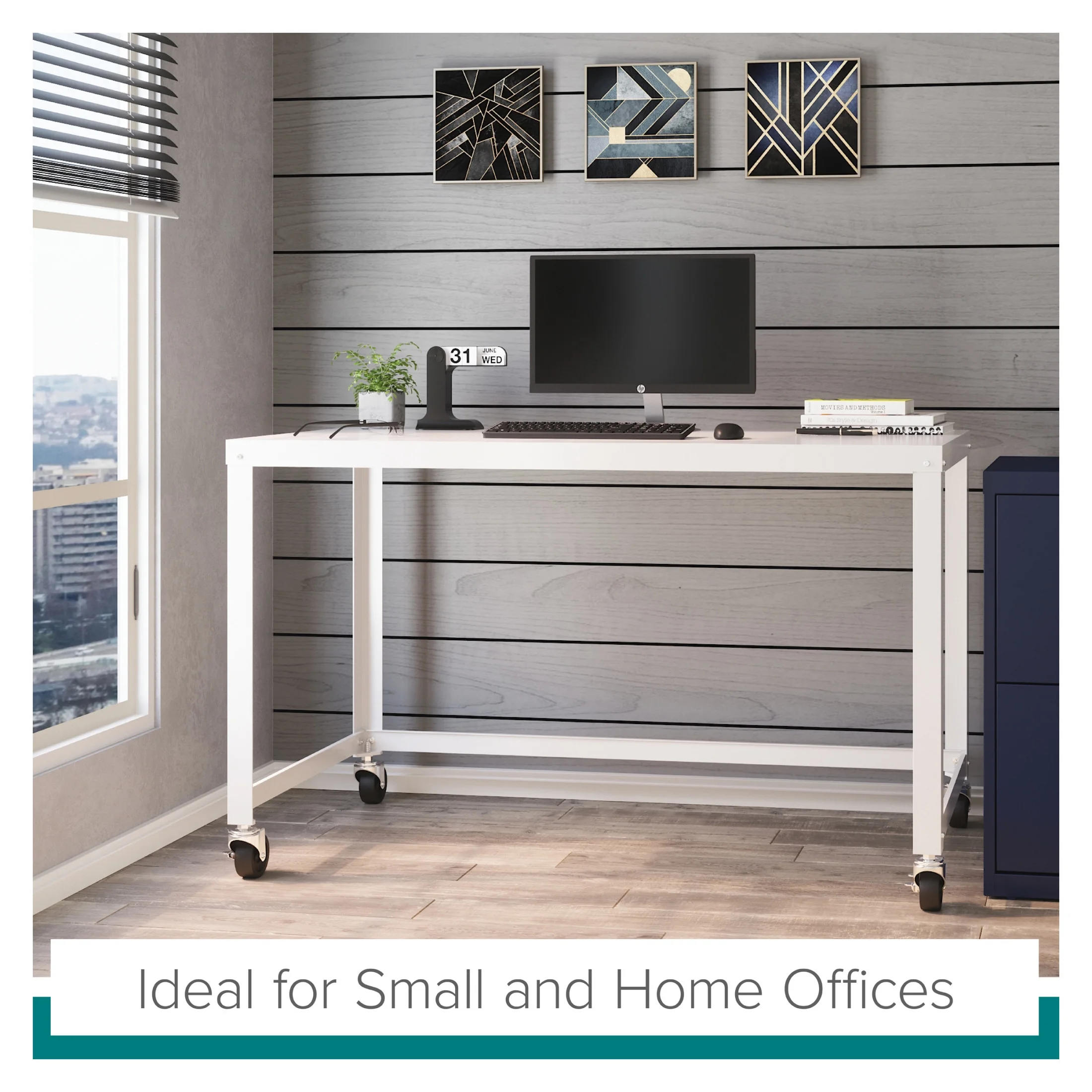 Space Solutions Ready-to-Assemble 48-inch Wide Mobile Metal Desk for Home Office, Navy