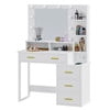 Makeup Vanity Table with Sliding Mirror,Vanity Desk with Hidden Storage Shelves and 5 Drawers,Modern Vanity Table with Mirror for Bedroom,White