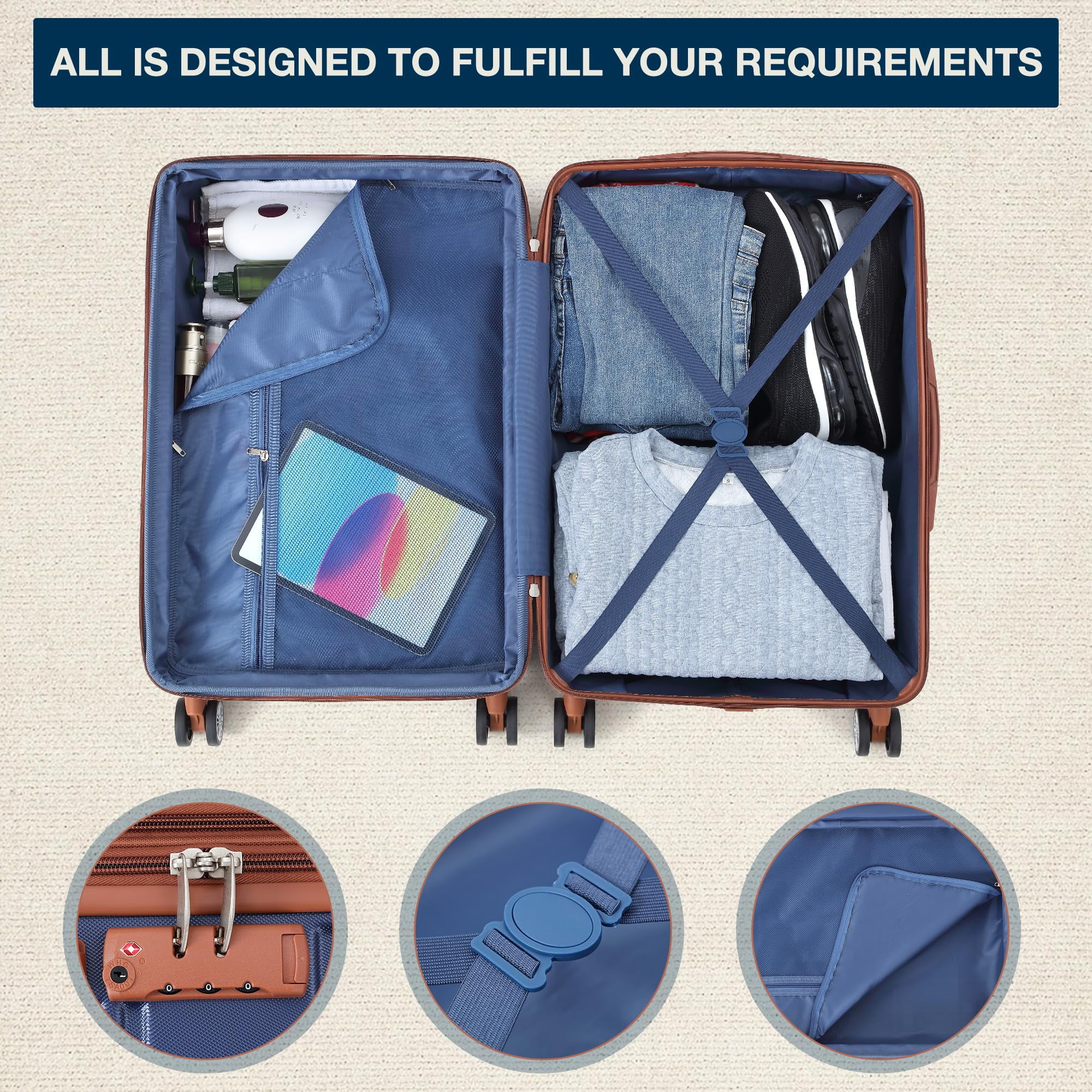 TROPOW Luggage Setss,Suitcases with Wheels,Luggage Expandable Suitcase 3 Piece Sets, Luggage Sets of 3 Piece Suitcase with Spinner Wheels, Hardshell Luggage 3 Piece Sets(20