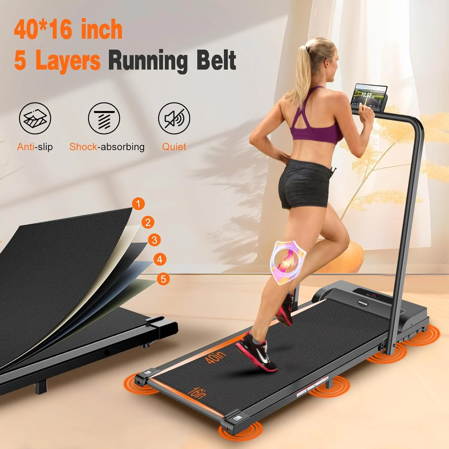 2 in 1 Walking Pad Treadmill, Foldable Treadmills with Handle Bar, 2.5HP Portable Folding Treadmill with Remote Control, Under Desk Treadmill for Home Office, Small Treadmill, 300lb