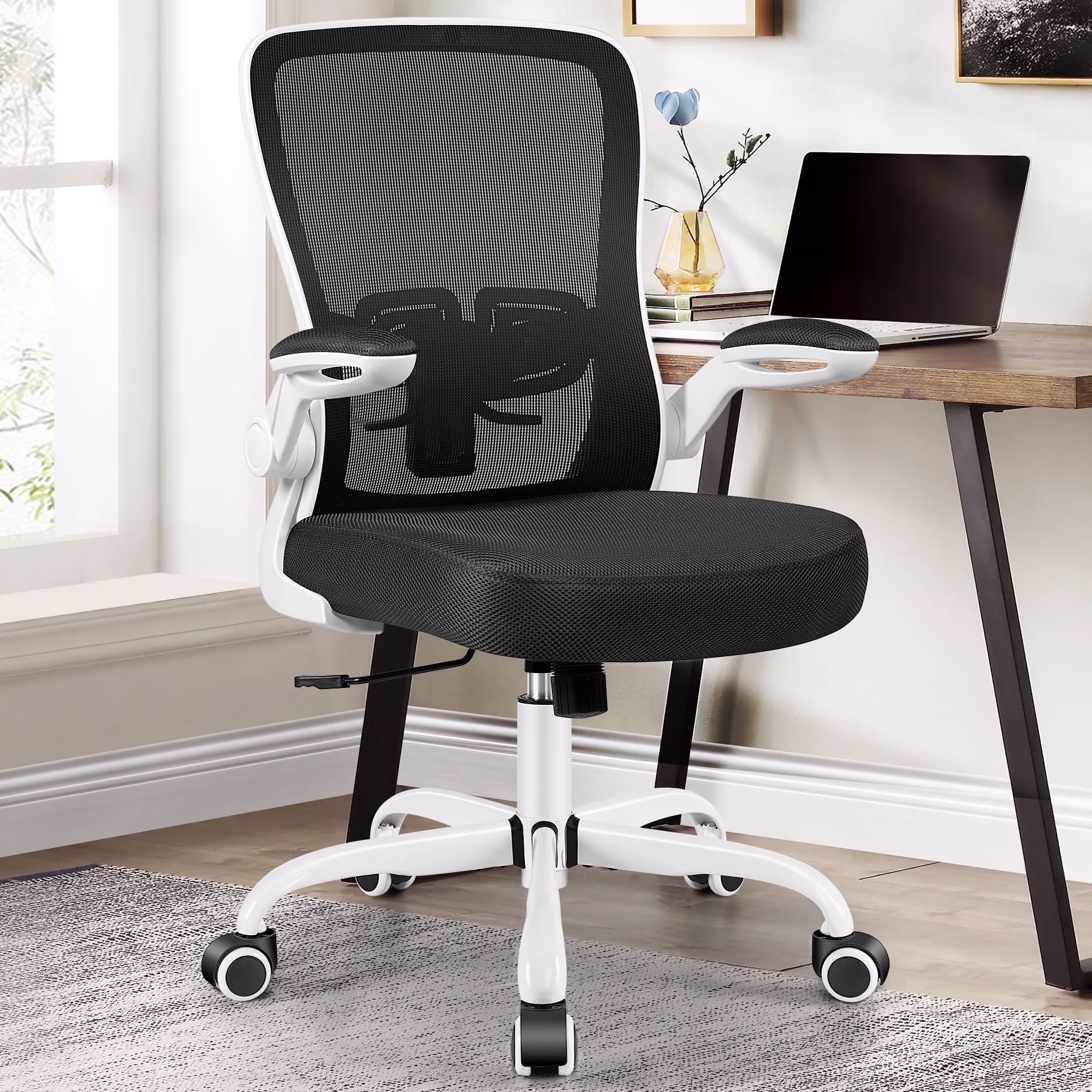 COOLHUT Ergonomic Office Chair, 400LBS Task Chair, Comfort Desk Chair with Adjustable Lumbar Support and Flip up Arms, Black