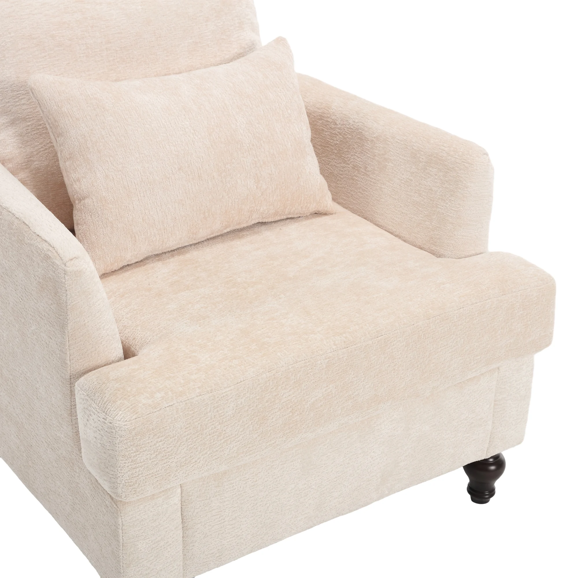 MAYEERTY Wood Frame Armchair, Modern Accent Chair Lounge Chair Tufted Club Chair, Mid Century Modern Arm Chairs with Studded, Solid Wood Frame, for Bedroom, Reading(Beige Chenille)