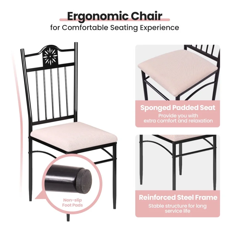 Topcobe 5 Pcs Dining Set Wood Metal Table and 4 Chairs with Cushions, Living Dining Room Furniture Set