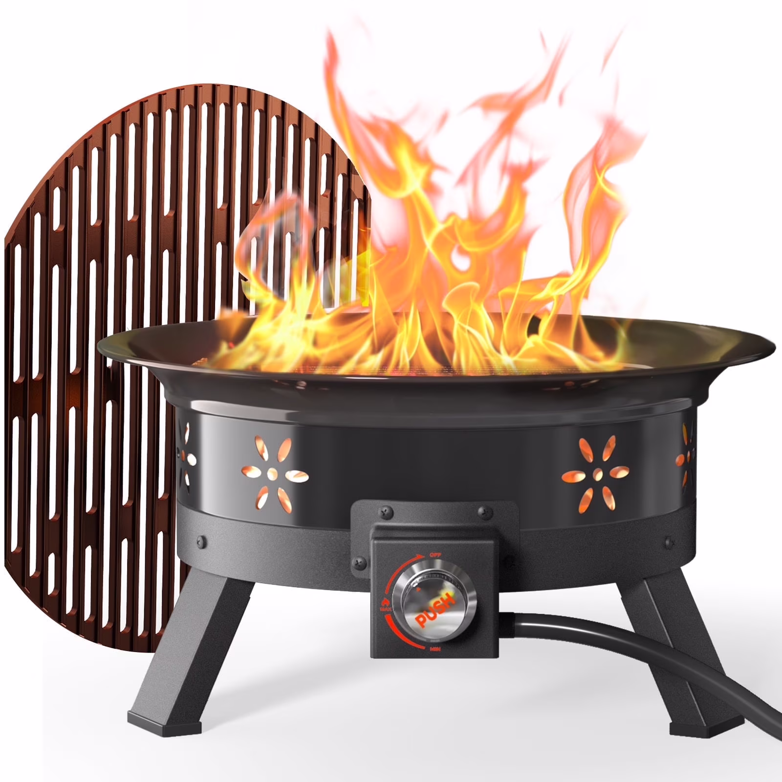Philergo 19 inch Portable Fire Pits with Grill for Outside 58000 BTU Gas Fire Bowl with Foldable Legs & Lid & Carry Kit & Lava Rock Stone