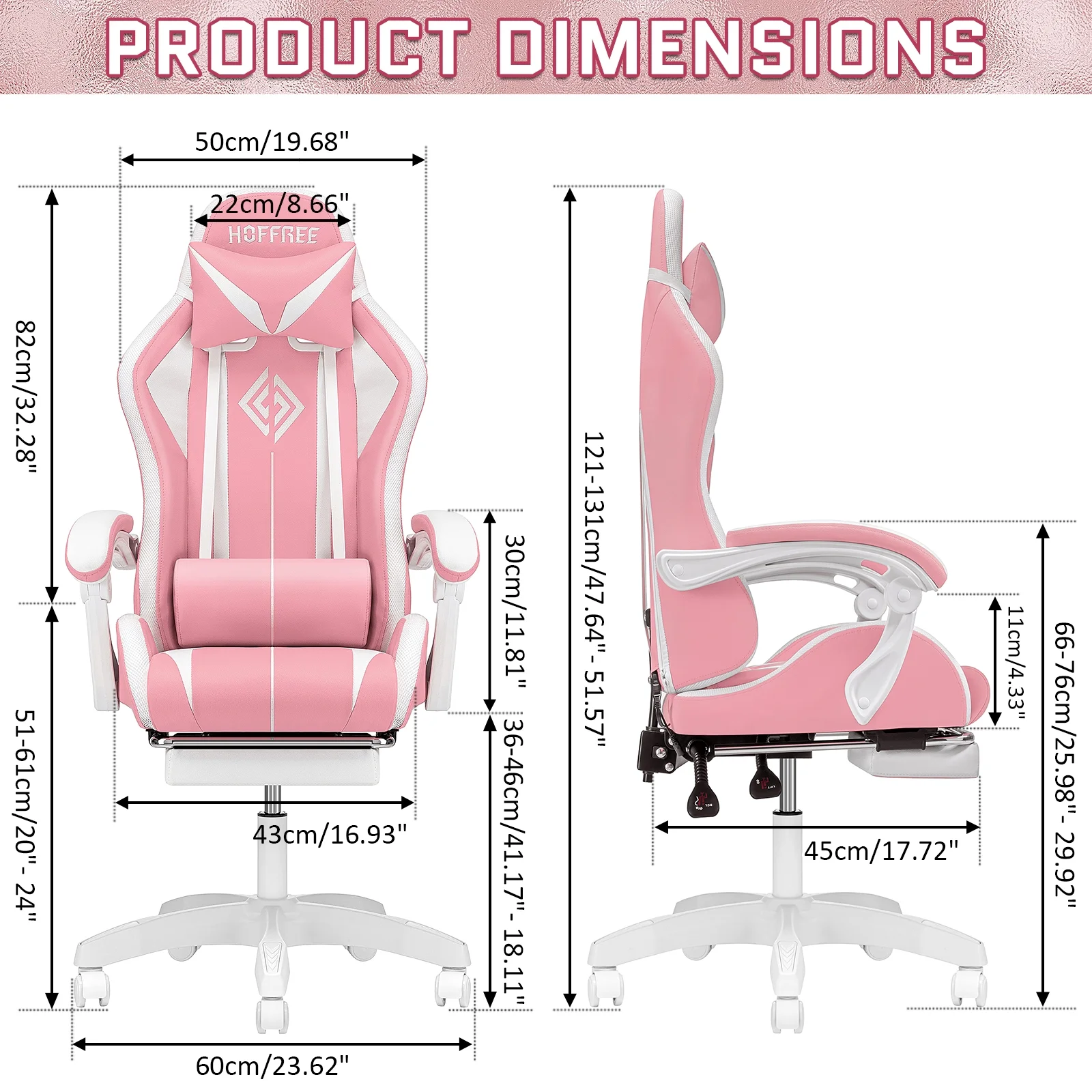 Hoffree Gaming Chair with Massage PU Leather Office Chair with Footrest and LED Light Ergonomic Gamer Chair Lumbar Support Adjustable Headrest High Back Computer Desk Chair for Home Office