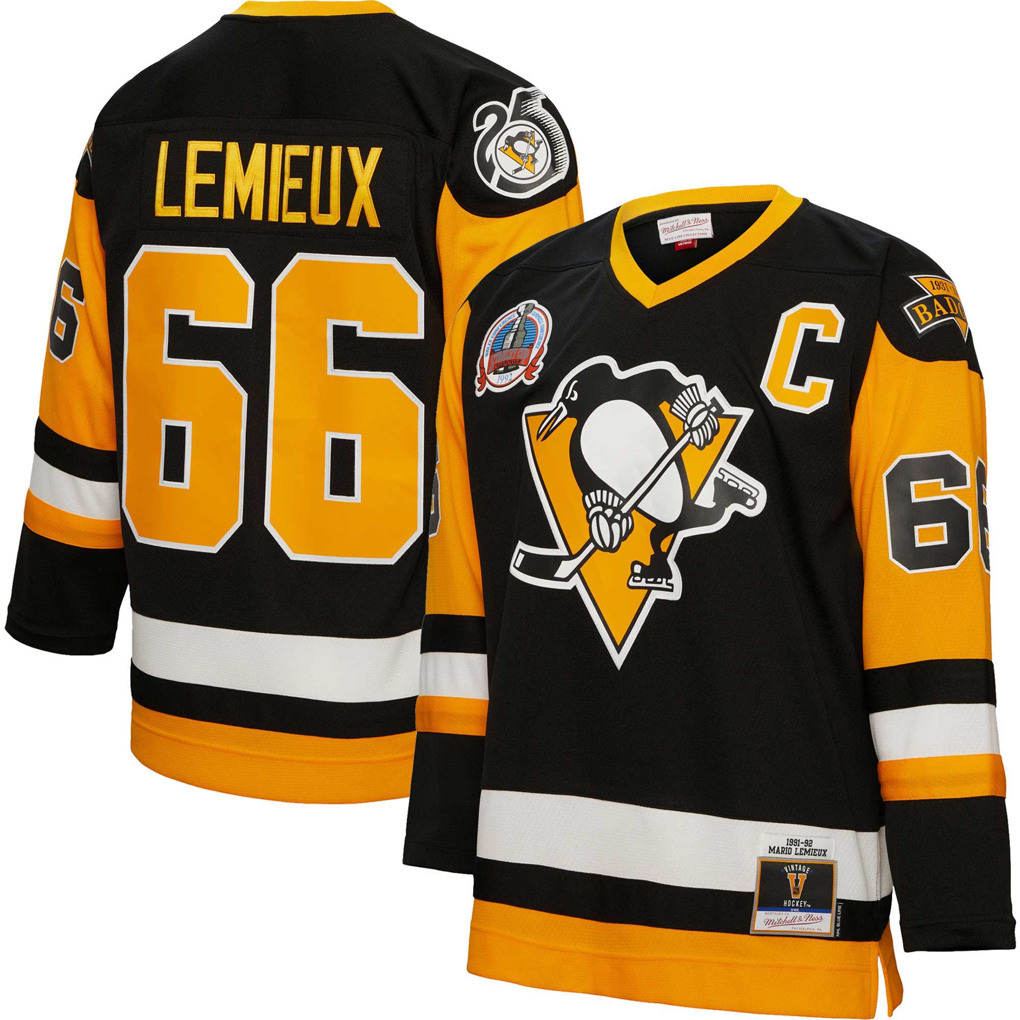 Mario Lemieux Pittsburgh Penguins Mitchell & Ness Big & Tall 1991 Captain Patch Blue Line   Jersey – Black