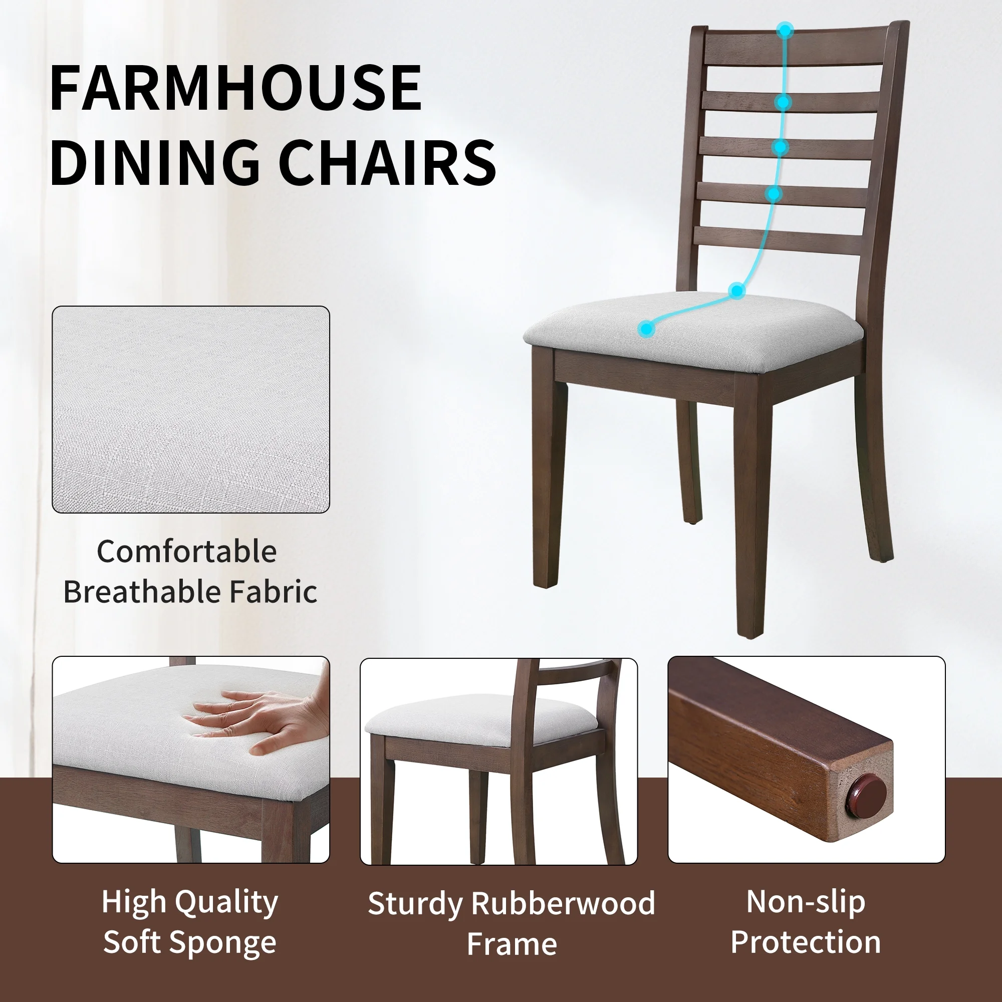 Harper & Bright Designs Farmhouse Extendable Dining Table Set for 6, 7 Pieces Rectangle Dining Table with 6 Upholstered Chairs, Wood Expanding Kitchen Table Set for Dining Room, Brown