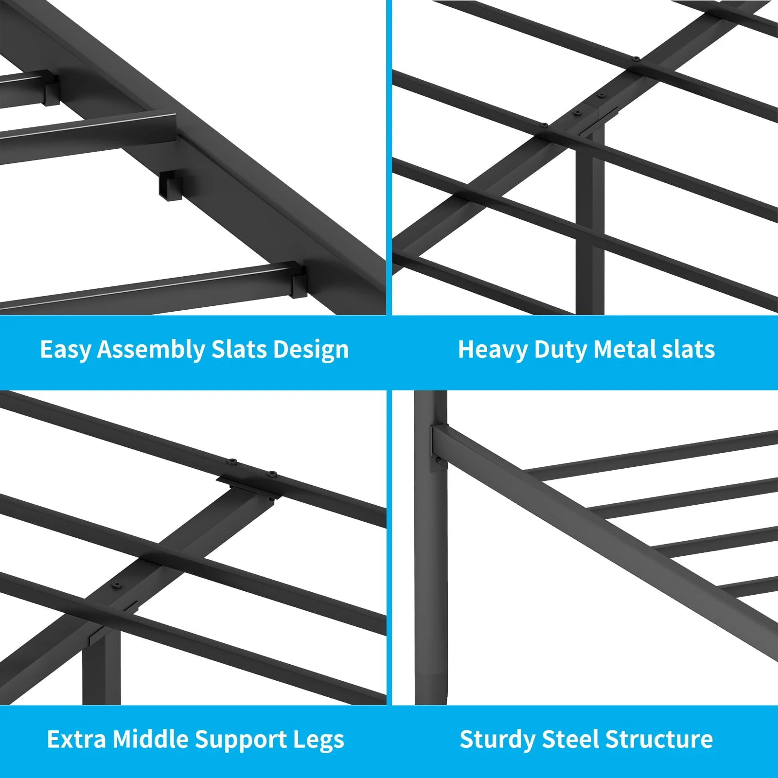 TABU California King Size Metal Bed Frame with Headboard & Footboard -Mattress Foundation - Easy Assembly - No Box Spring Needed - Cal King/Black