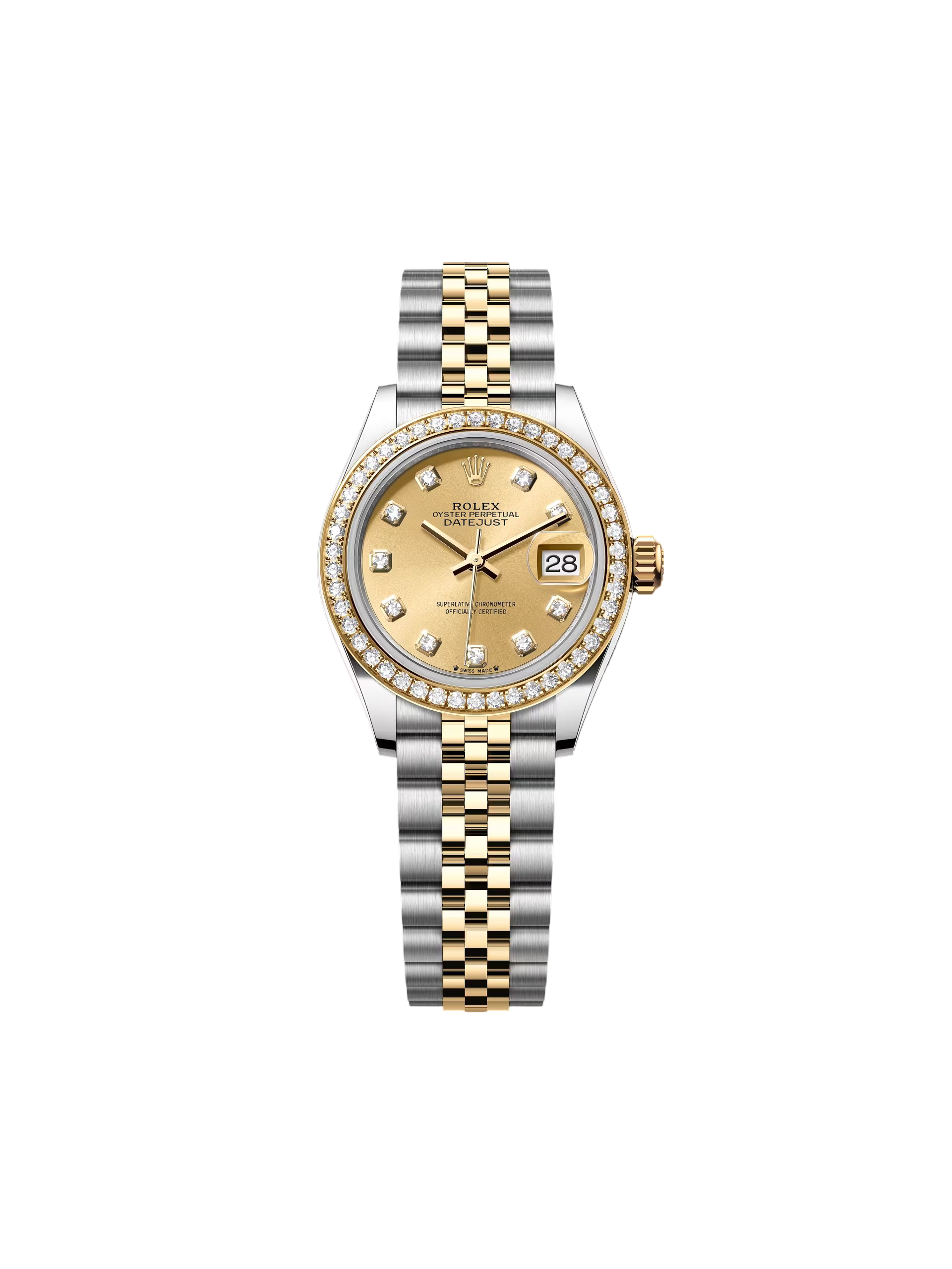 【Super Clone】RLX Lady-Datejust 28mm 279383RBR Champagne Diamond Dial Yellow Rolesor Oyster Bracelet