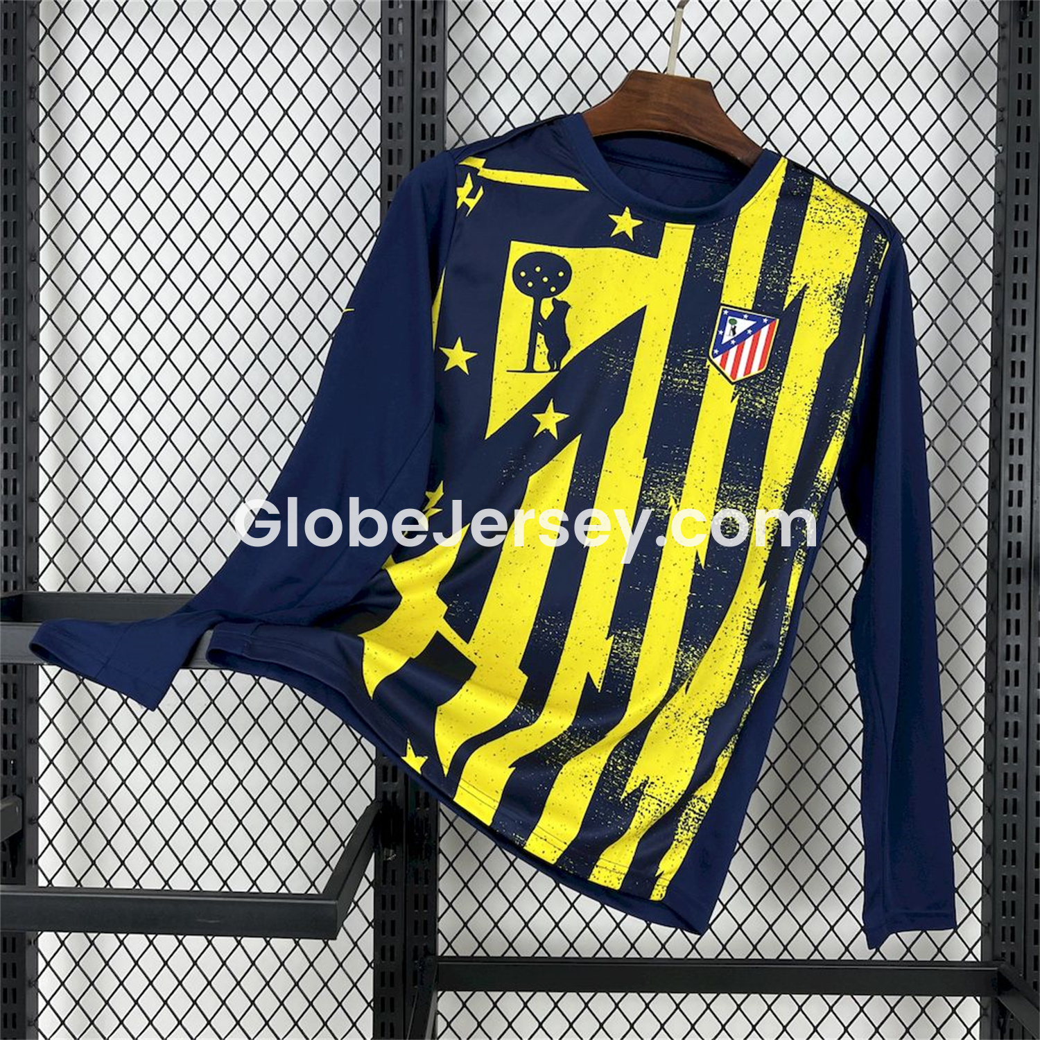 Atletico Madrid 25-26 Yellow Blue Stripes Pre-Match Training Long Sleeves Jersey - Fans Version