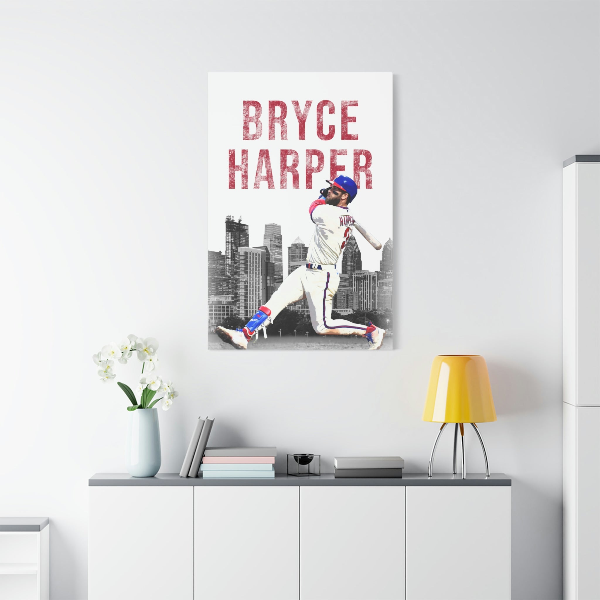 Bryce Harper Philadelphia Phillies Swinging Home Run Premium Wall Art Canvas Wrap