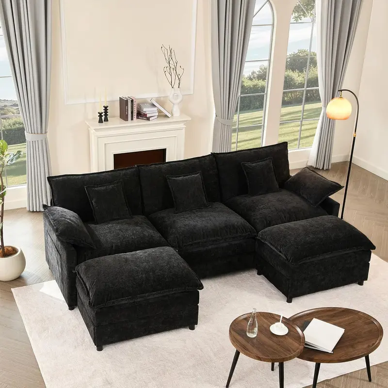 108-Inch U-Shaped Modular Cloud Sofa – Plush Sectional Seating with Customizable Layouts