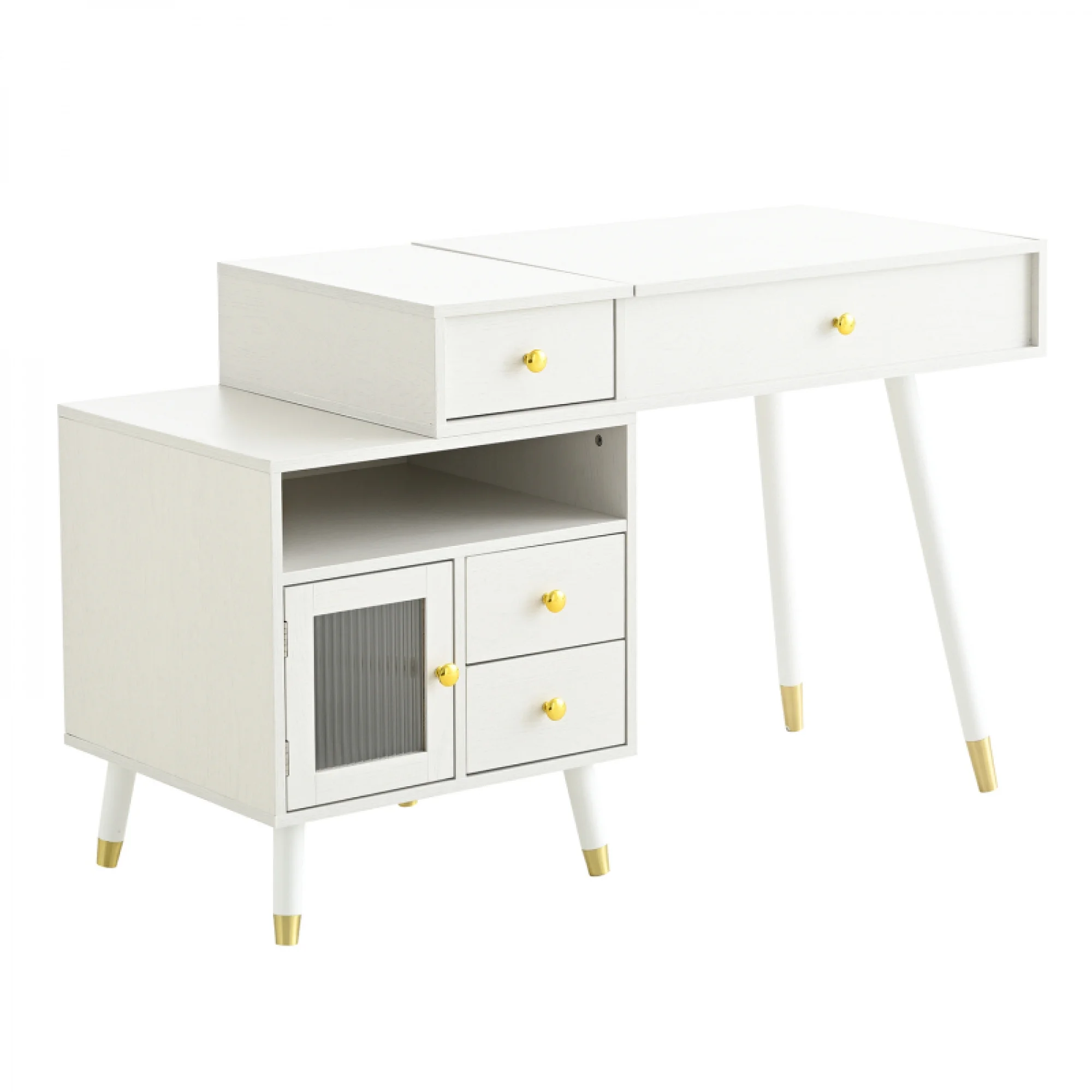 3-in-1 Vanity Desk with Lighted Flip-Top Mirror & Adjustable Cabinet, Makeup Dressing Table with Stool, Dresser with Drawers for Bedroom, White