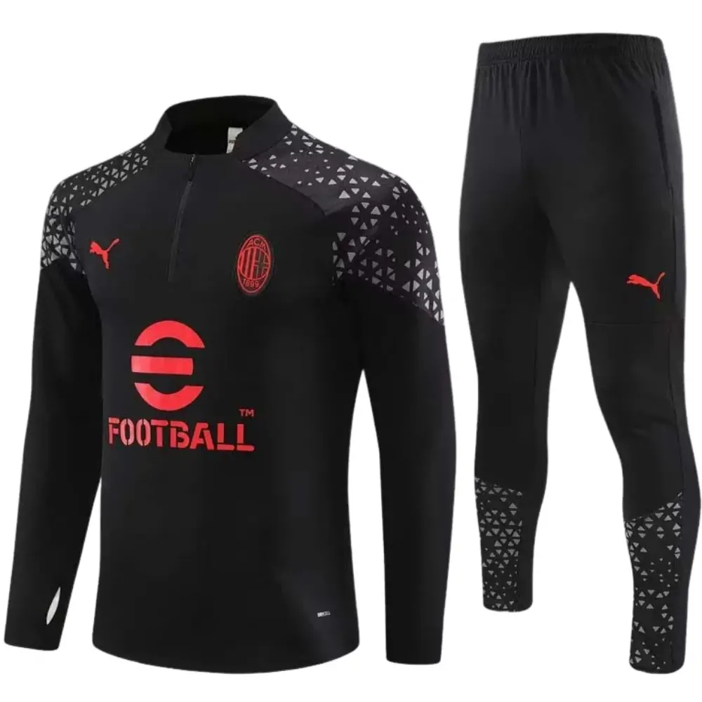 2023/2024 AC Milan Half-Pull Training Suit Black Football Shirt 1:1 Thai Quality Set