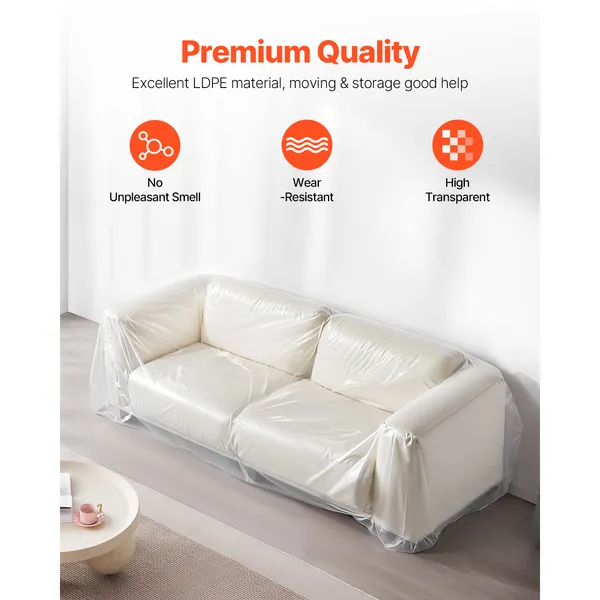 Plastic Couch Cover, 4 Mil Thickened Sofa Cover for Moving, Heavy-Duty Clear Couch Cover with Wide Opening Design, Wear-Resistant & Waterproof Plastic Shield Covers for Couch, 92 x 62 x 42 inch