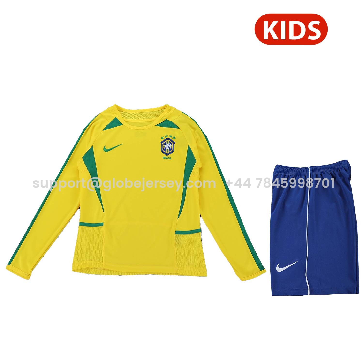 Retro Brazil 2002 Home Long Sleeves Kids Kit