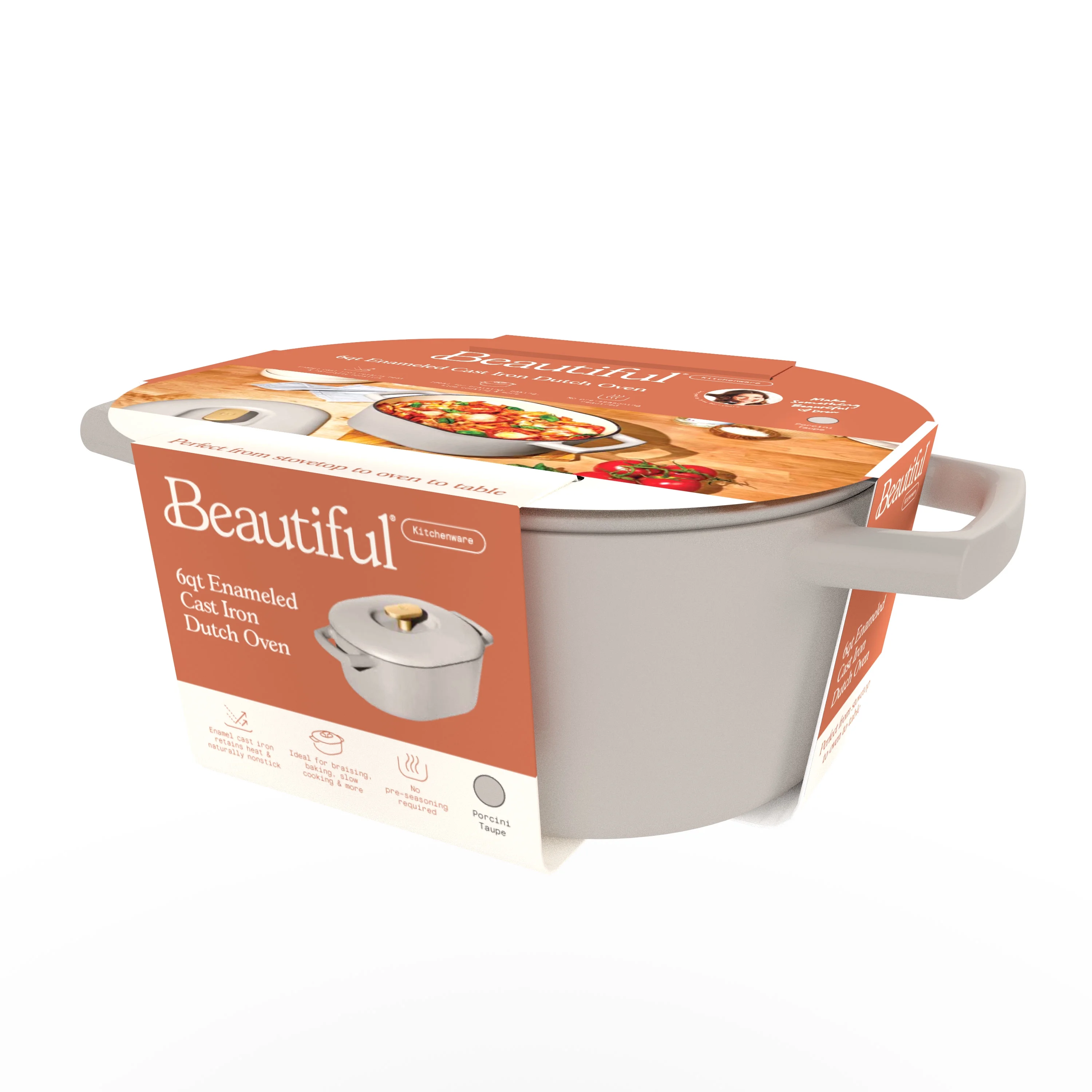 Beautiful 6 Quart Enamel Dutch Oven, Black Sesame by Drew Barrymore
