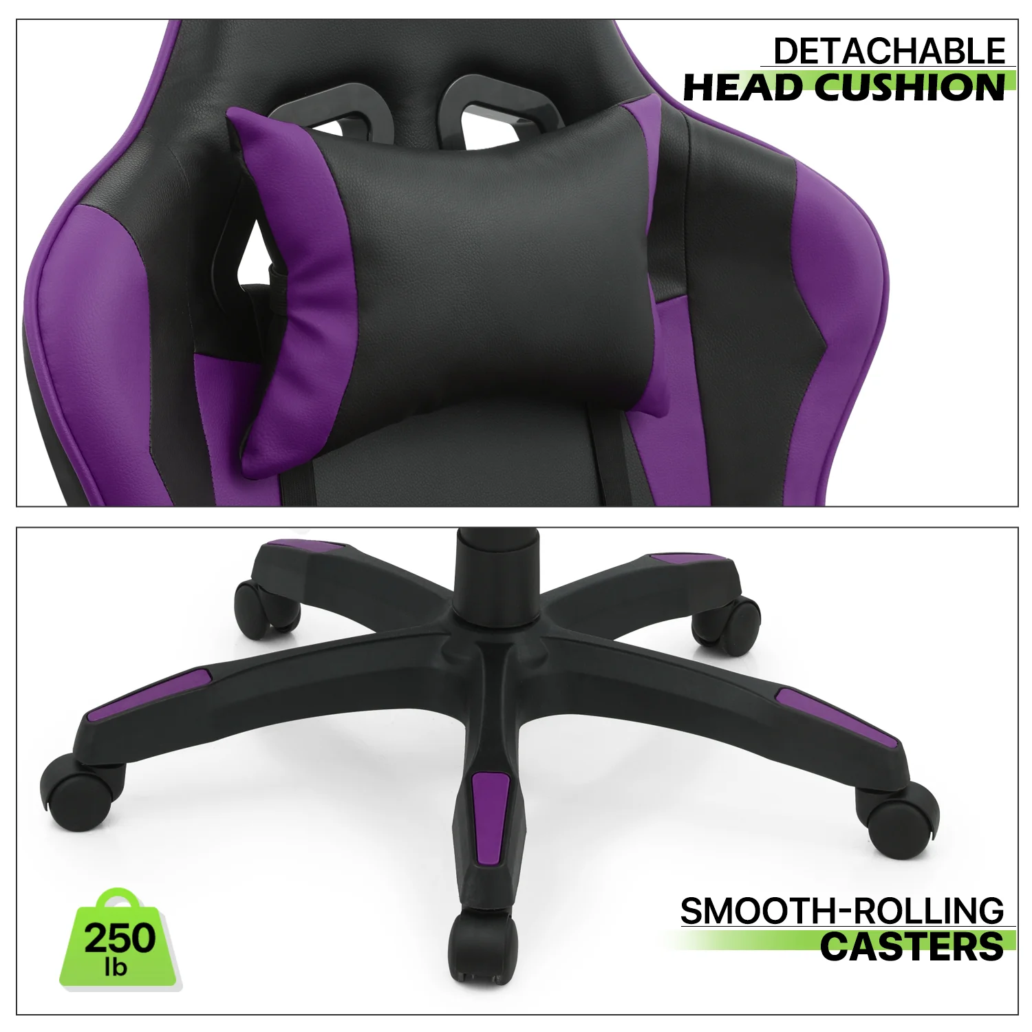 Magshion Adjustable Gaming Chair, Ergonomic PC Computer Seat with Headrest and Lumbar Support for Adults Teens Desk Chair, Black