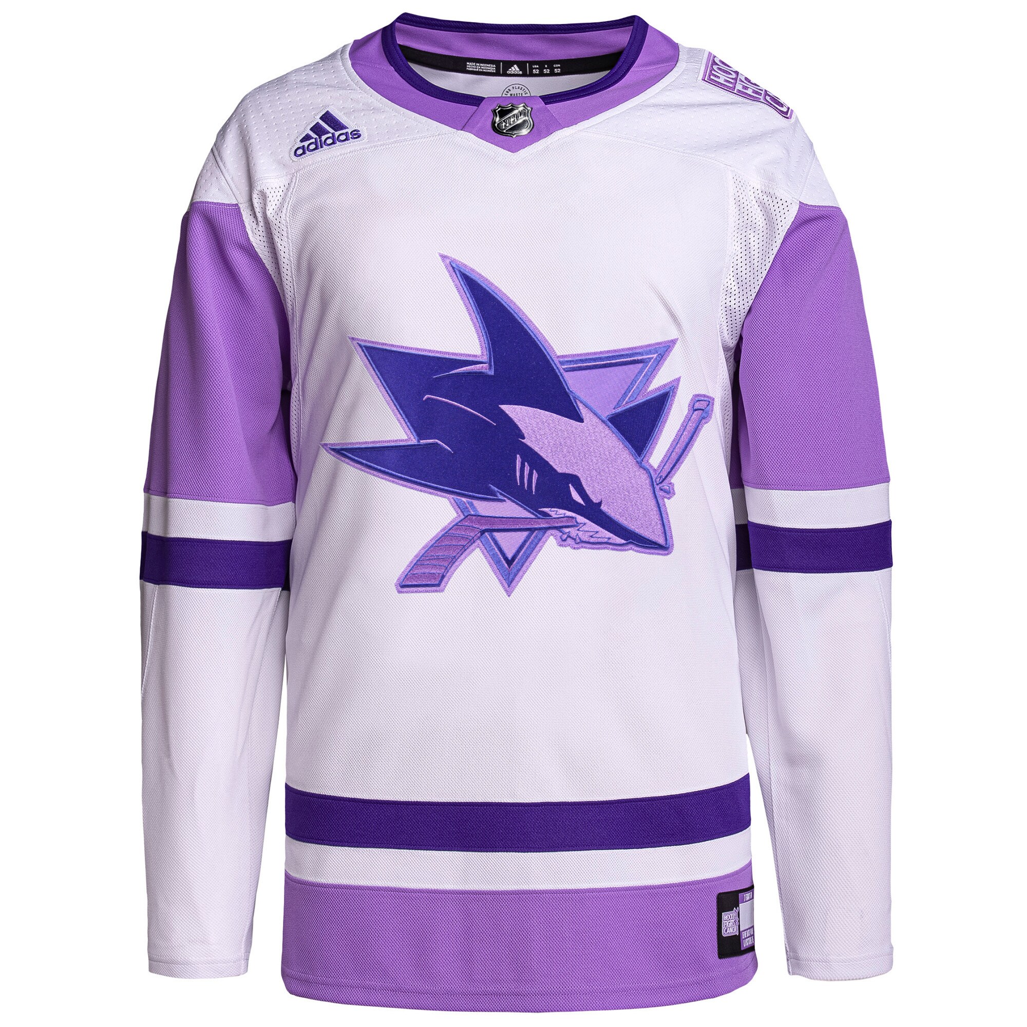 San Jose Sharks  Hockey Fights Cancer Primegreen  Custom Jersey – White/Purple
