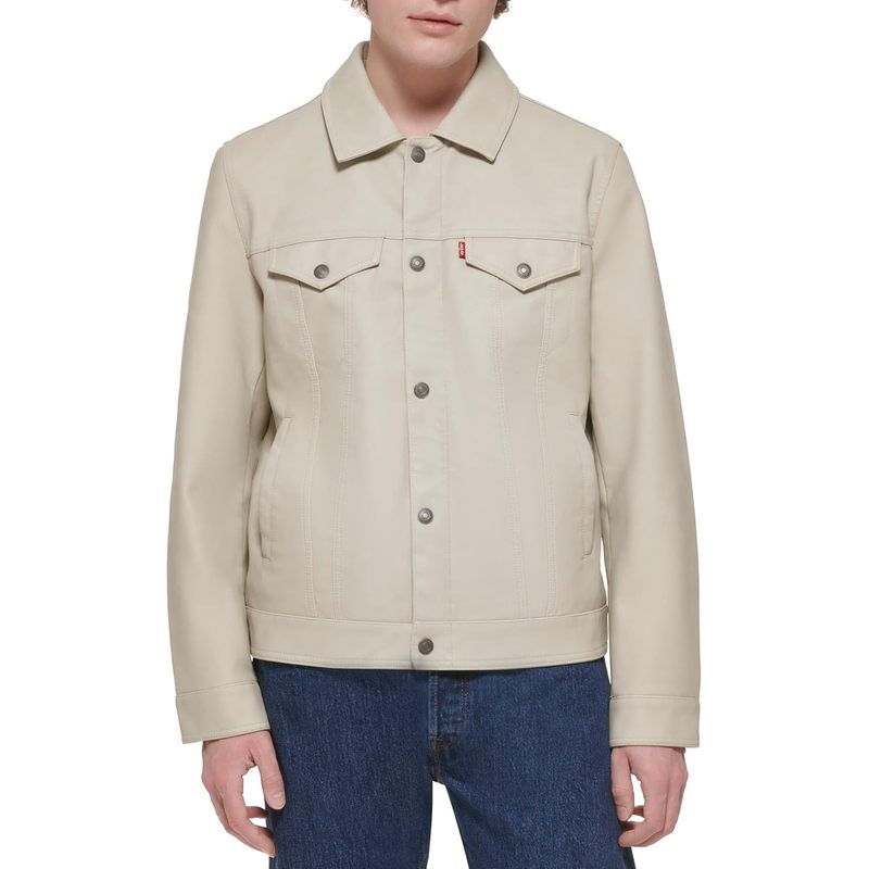 Men's Faux Leather Classic Trucker Jacket