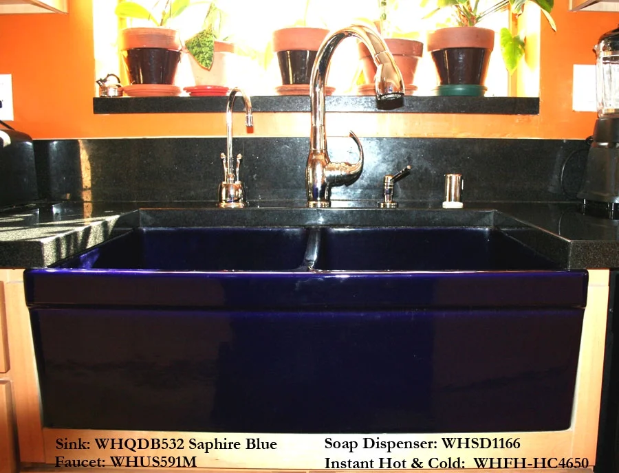 Whitehaus Farmhaus Fireclay Quatro Alcove Reversible Double Bowl Sink with 2