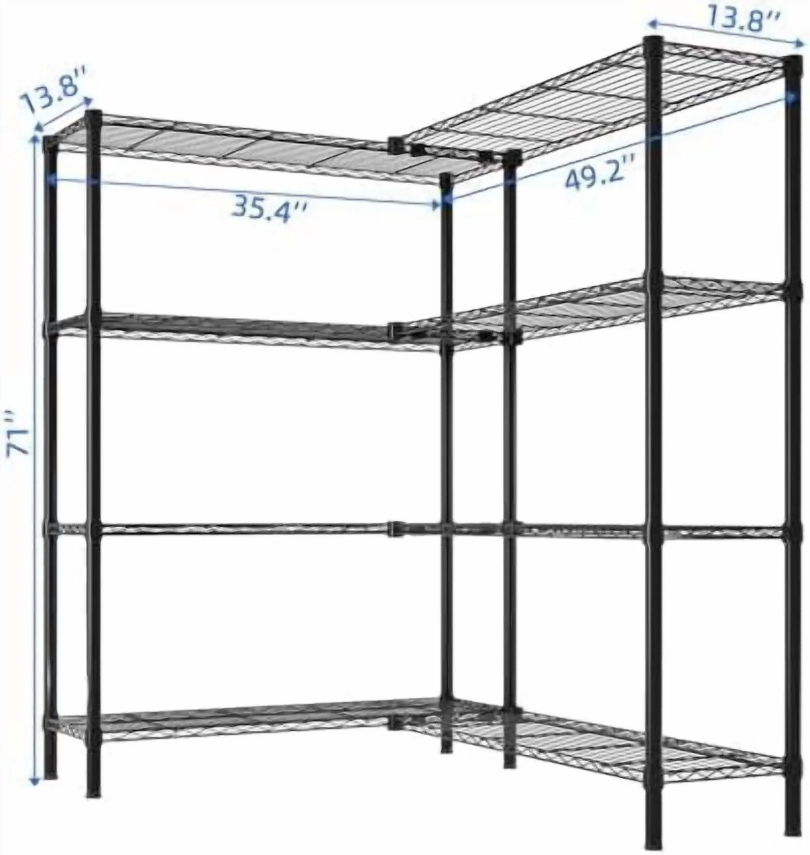 Tier Storage Shelves Standing Shelf Units NSF Wire Garage Organizer Heavy Duty Garage Shelving Unit L Shaped Clothes Rack for Corner Laundry Bathroom Kitchen Pantry Closet (Black, 4 Tire)