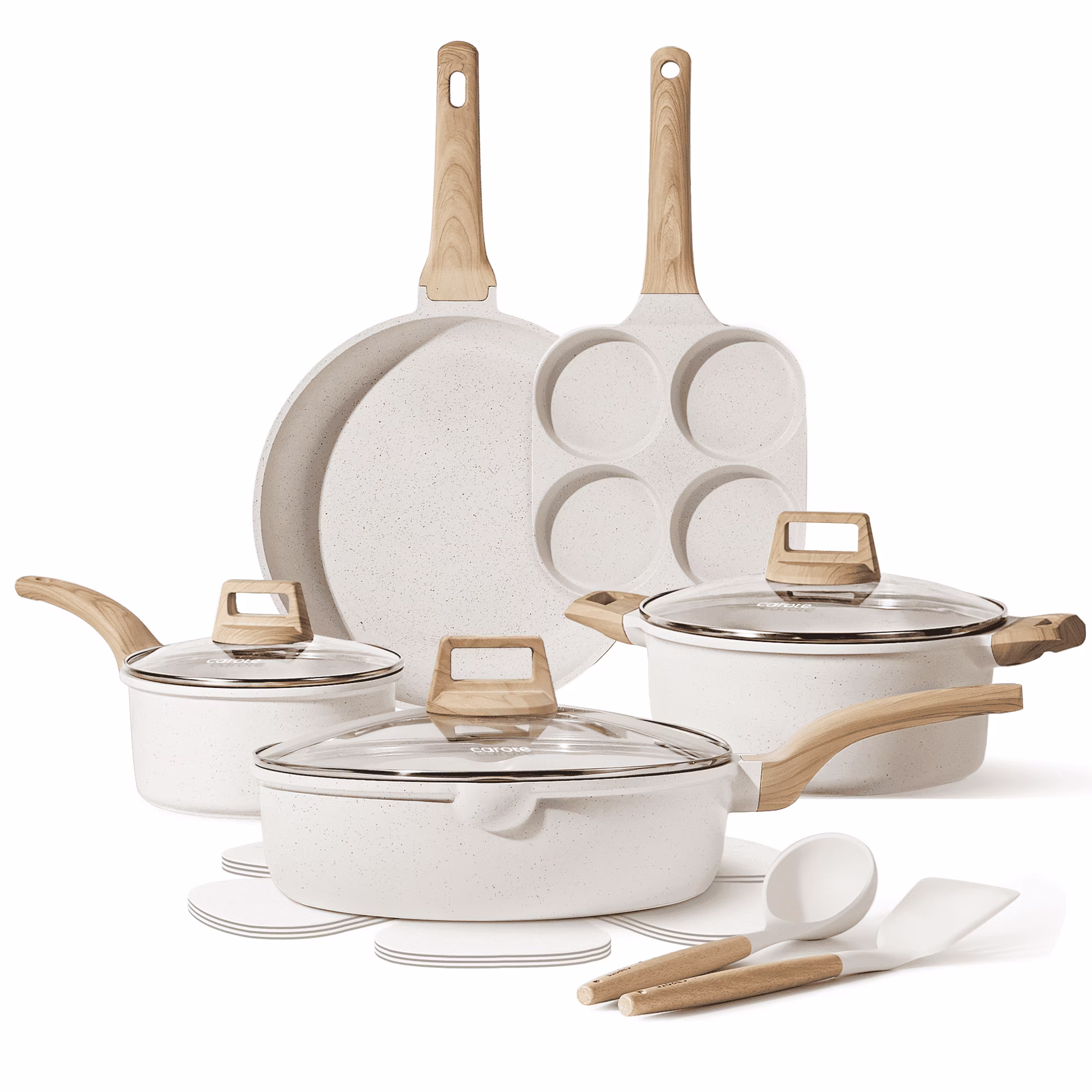 Carote 19 Pcs Nonstick Cookware Sets, Granite Pots and Pans Set Non Stick, White
