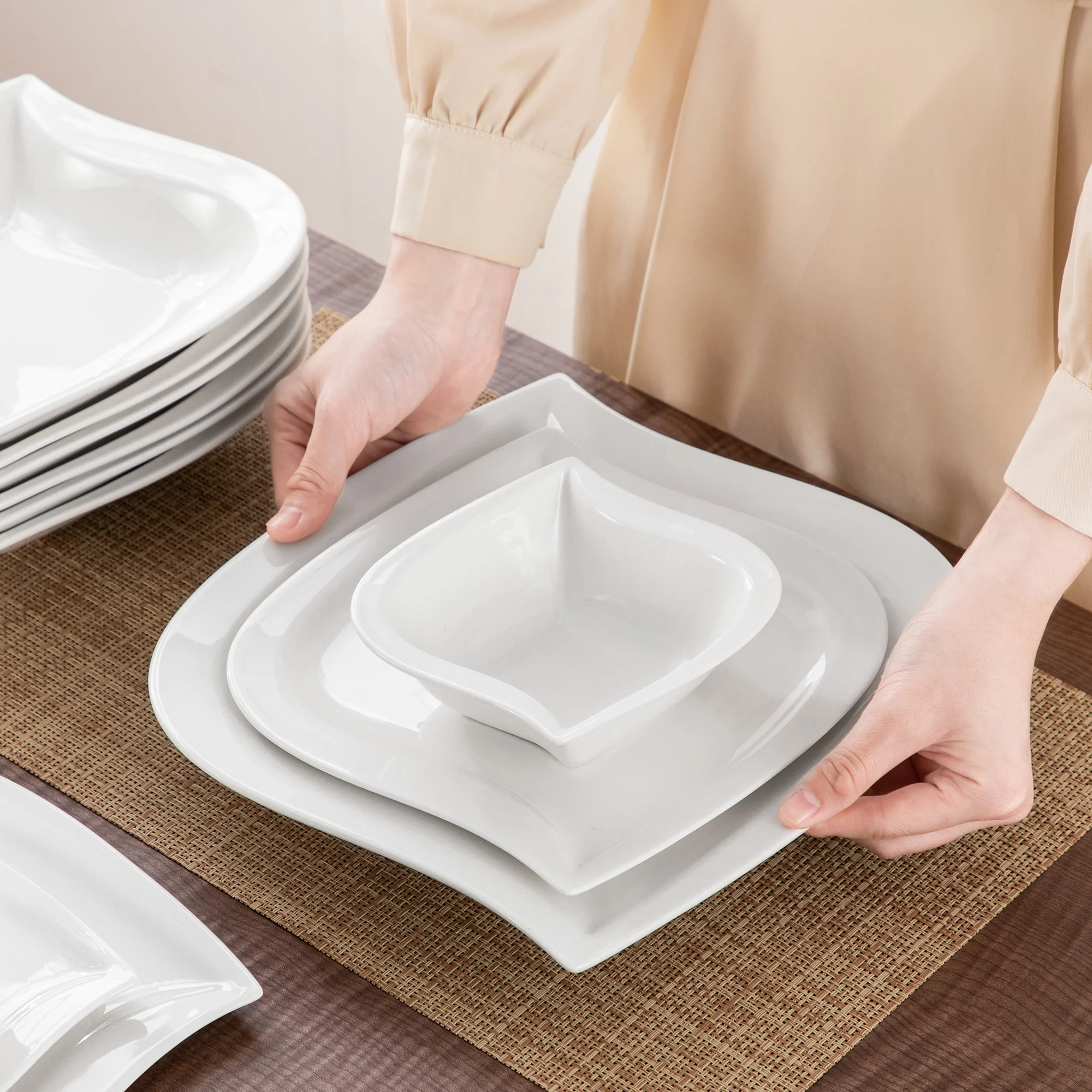 vancasso 36 pcs Dinnerware Sets, Plates and Bowls Set for 6, Porcelain Dinner Set, Marble Gray