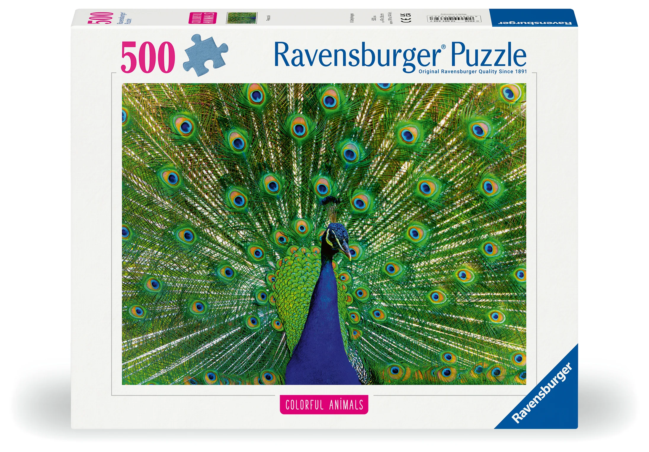 Colourful Animals: Peacock – 500 Piece Jigsaw Puzzle (Ravensburger)