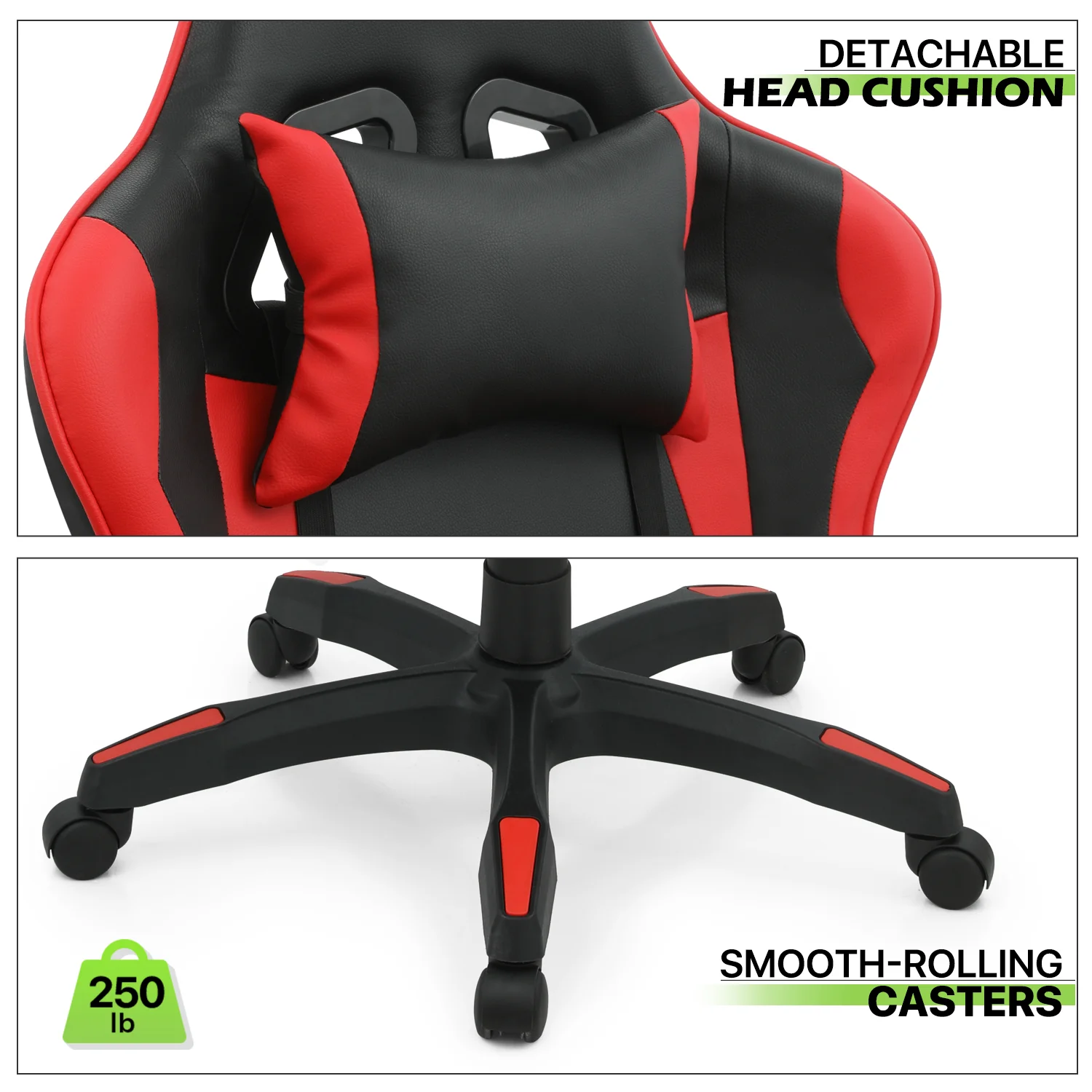Magshion Adjustable Gaming Chair, Ergonomic PC Computer Seat with Headrest and Lumbar Support for Adults Teens Desk Chair, Black