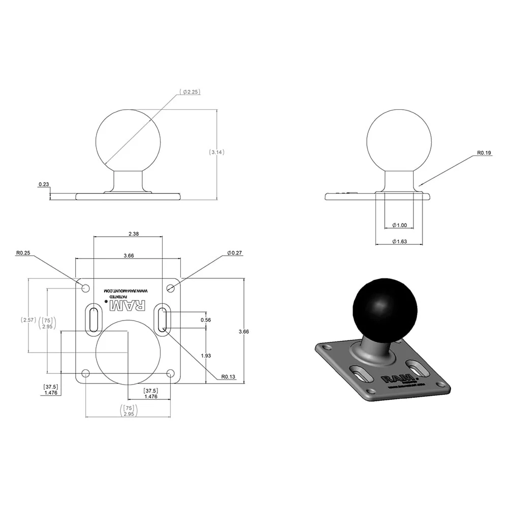 RAM Mounts RAM-D-2461U Mounting Plate for Tablet PC, Computer, Mounting Arm
