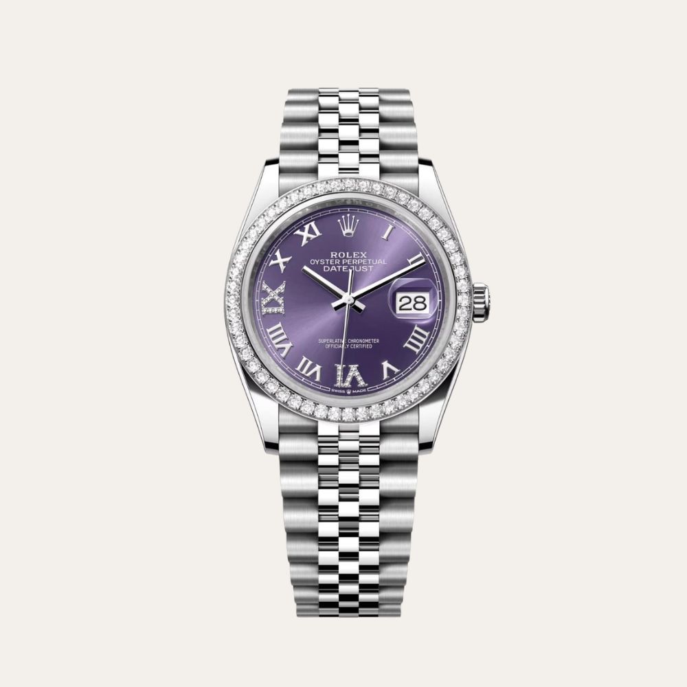 Rolex Datejust 36 Aubergine Diamond Dial Oyster Watch In Purple