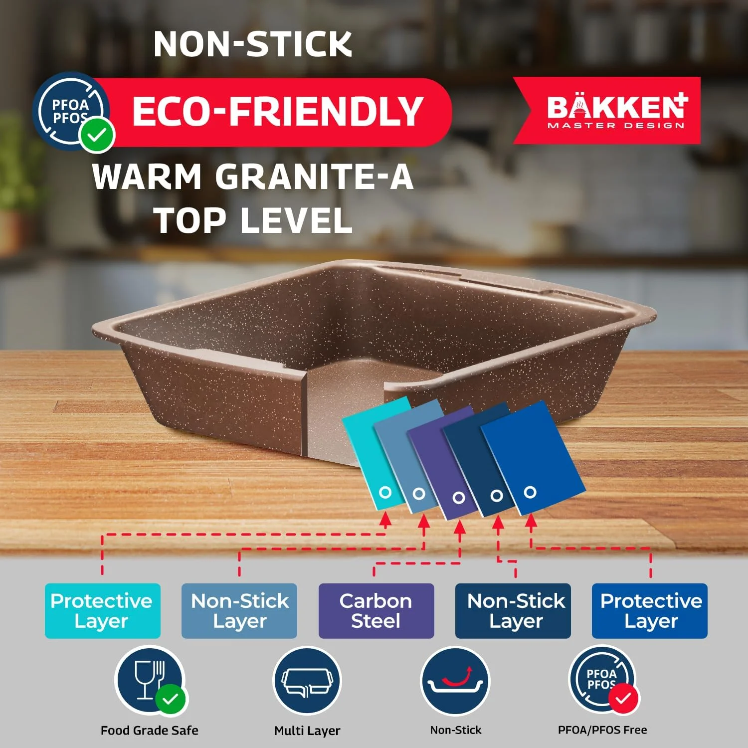Bakken Master 38 Piece Granite Cookware and Bakeware Set �C Nonstick Granite Coating, Pots and Pans with Detachable Handles and Tempered Glass Lids, 6-piece Bakeware set, 12-piece Mixing Bowls,Brown