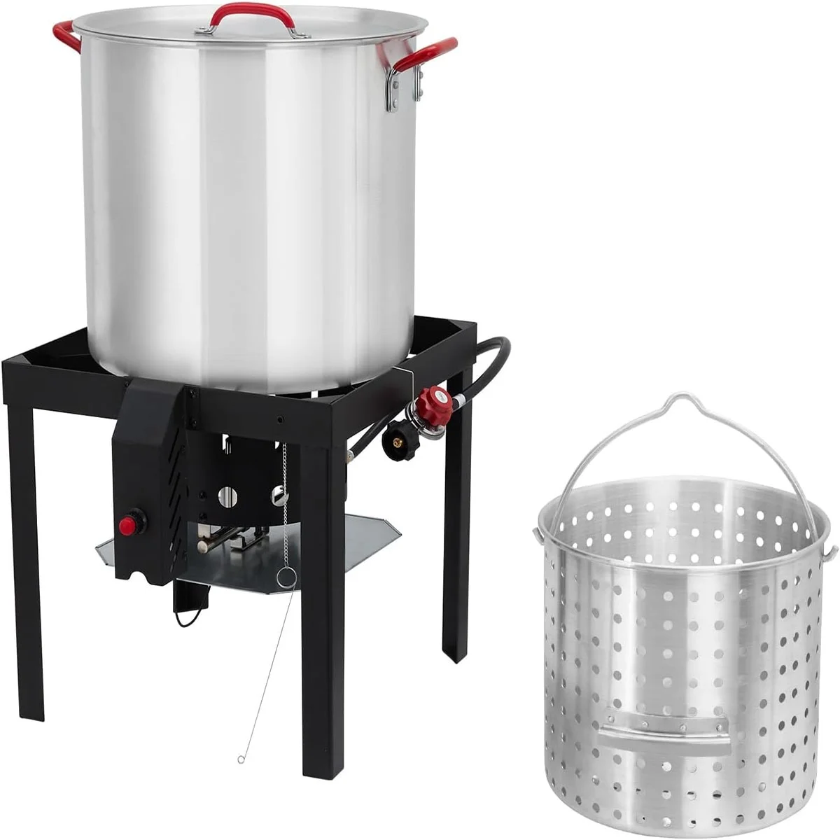 Danolapsi 100 Qt Turkey Deep Fryer Pot,Aluminum Seafood Boil Pot with Strainer & Burner Set Crafish Boiler,110000 BTU Propane Stove Burner with Stock Pot,Basket Lid, Outdoor Cooking Shrimp Crab Boiler